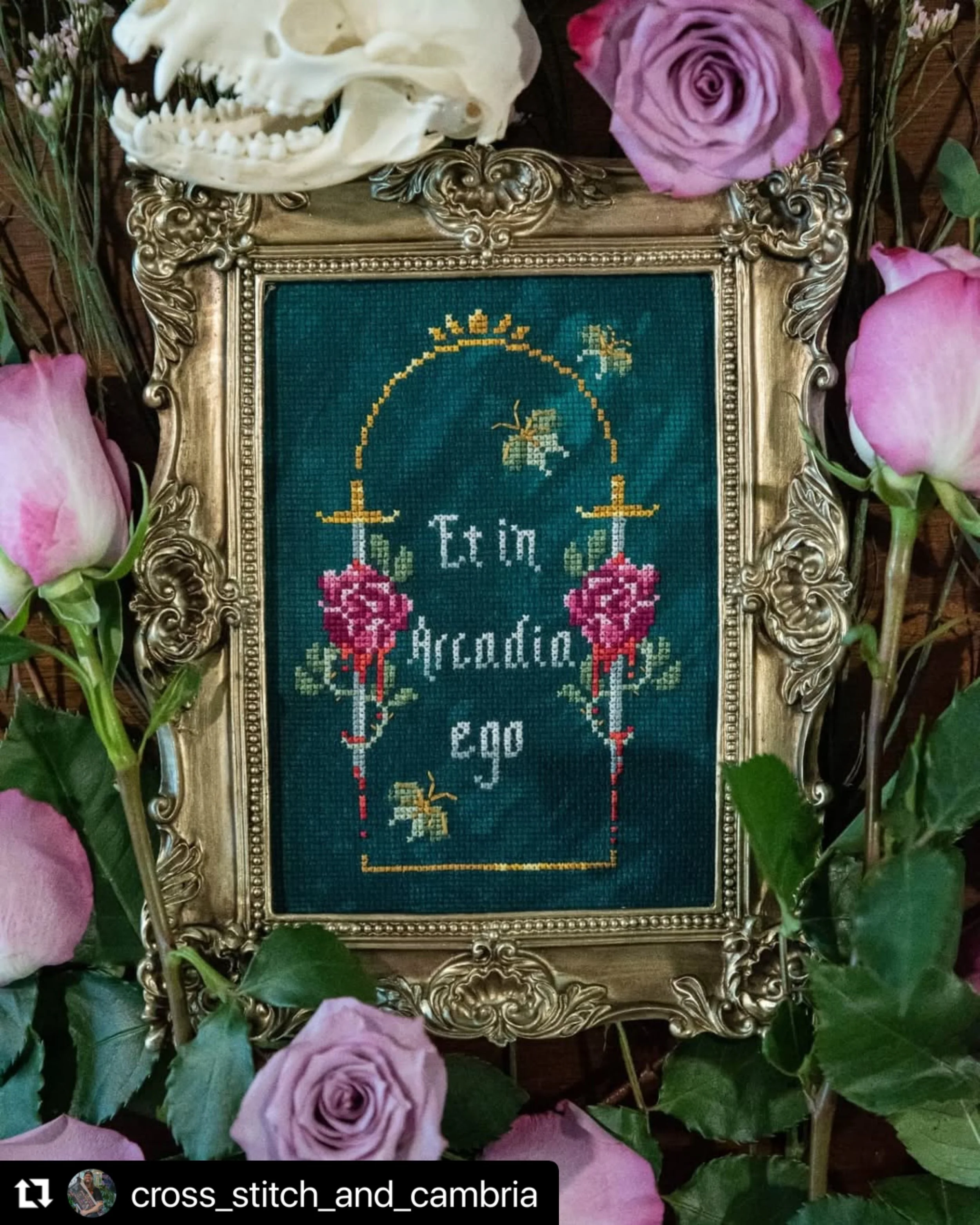 Reveling in the new instrumental version of Even in Arcadia today and thought I&rsquo;d repost this FREE fanart pattern that I made last year, beautifully stitched and photographed by  @cross_stitch_and_cambria 🦩⚔️🖤

You can grab this pattern (alon
