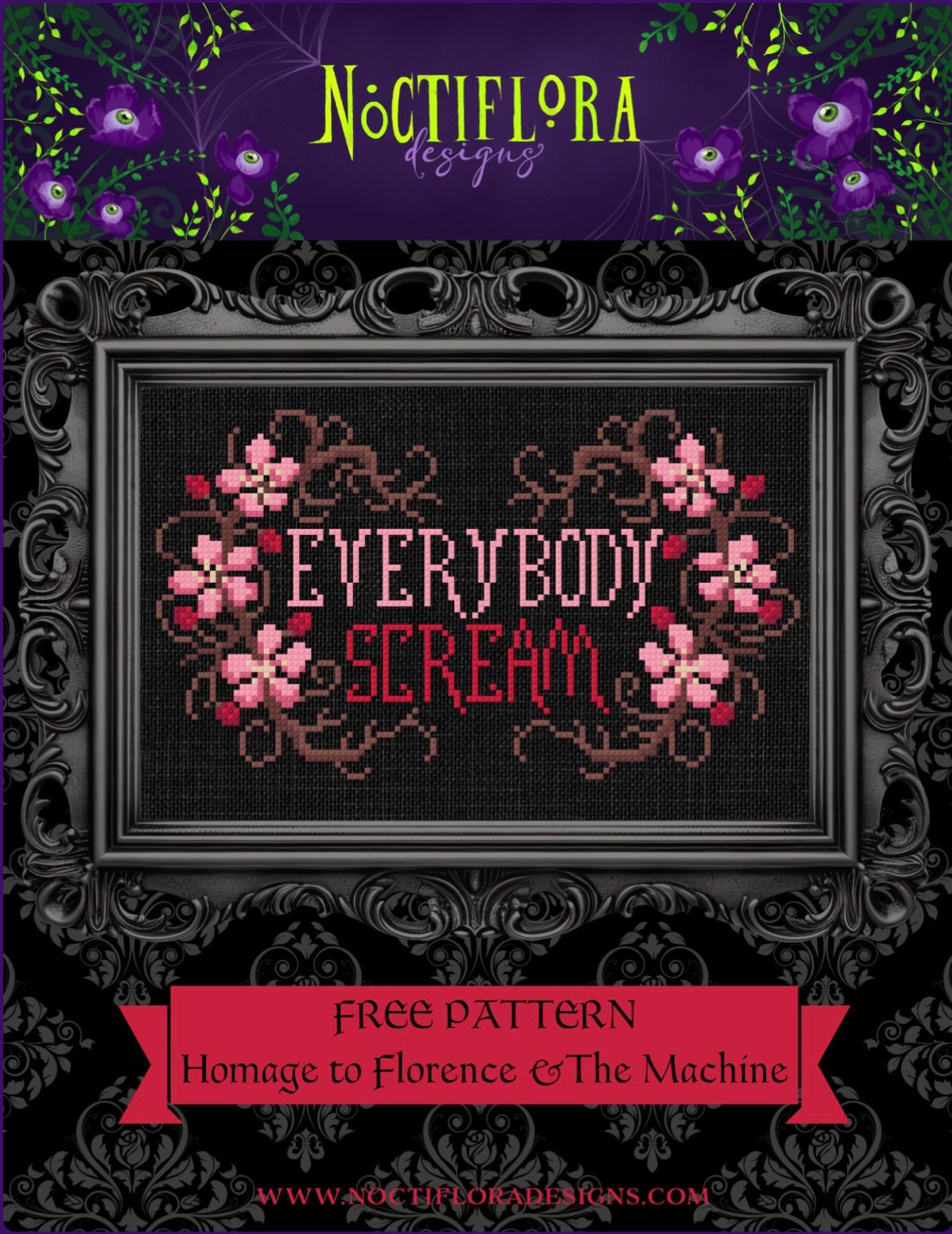 After seeing Florence &amp; The Machine live last month, I was so inspired that I couldn&rsquo;t help but create a freebie pattern to share with you all! This pattern has two colorway options&mdash;pink/red and purple. Can&rsquo;t wait to see what yo