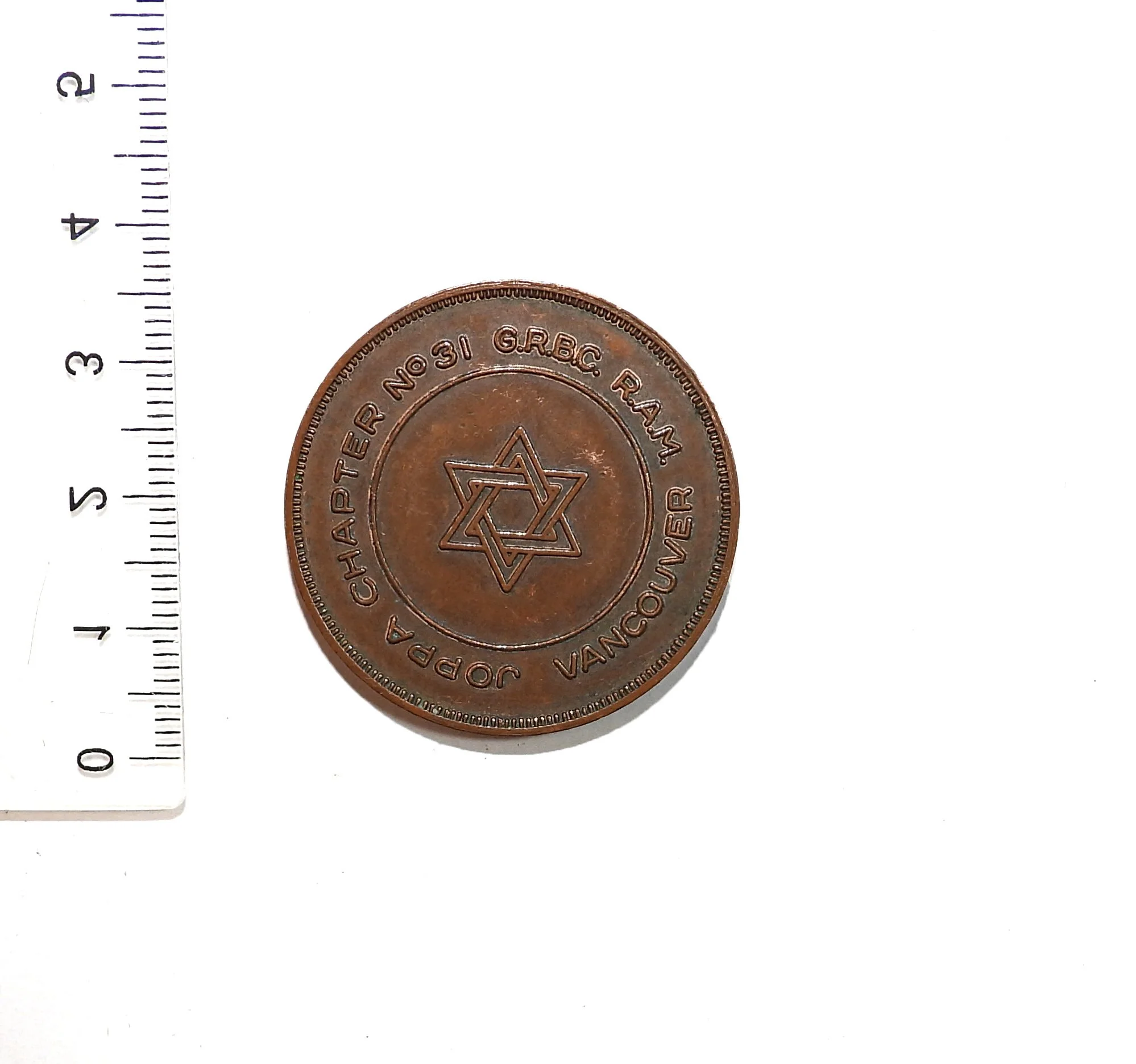 Masonic Chapter Penny. Joppa Chapter No. 31, Royal Arch Masons (R.A.M.), Vancouver, Canada.