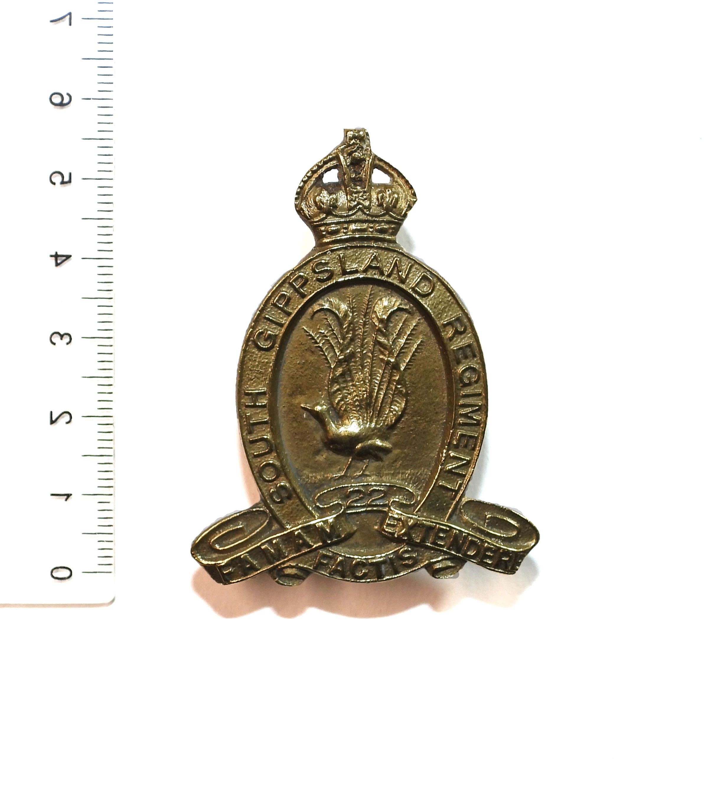 22nd Battalion (South Gippsland Regiment) Reproduced Cap Badge. Australia.