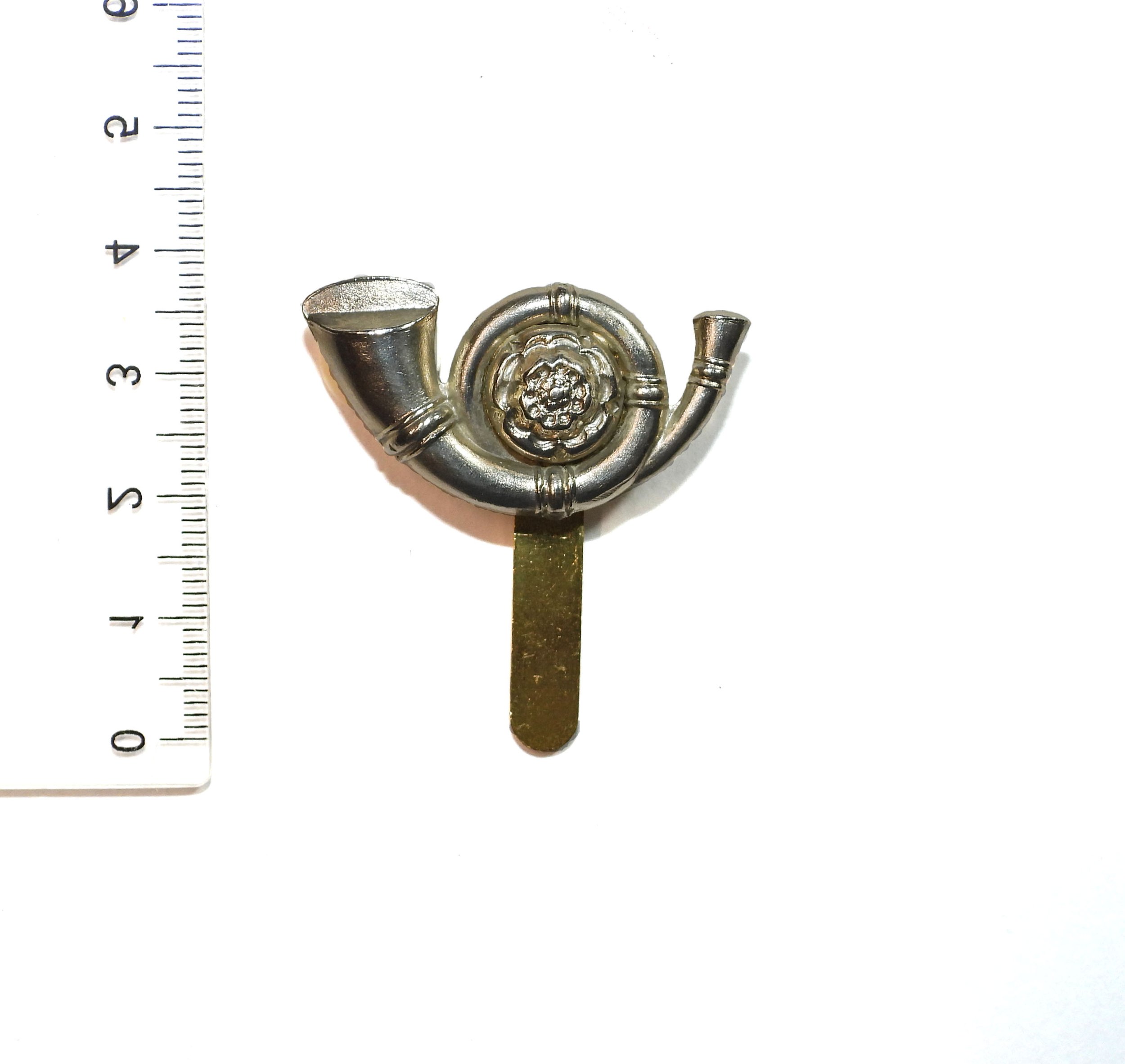 King's Own Yorkshire Light Infantry white metal Cap Badge. United Kingdom.