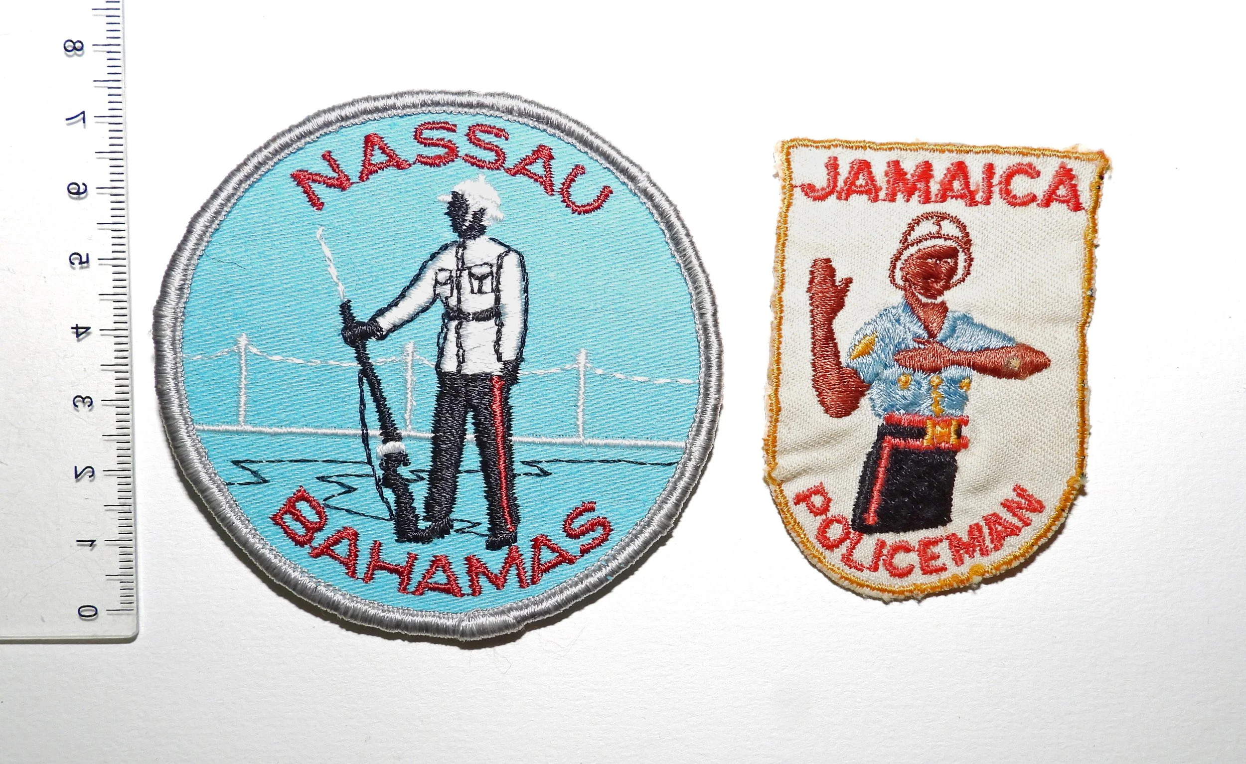Jamaica Police and Bahamas Police souvenir patches. Lot of two (2)