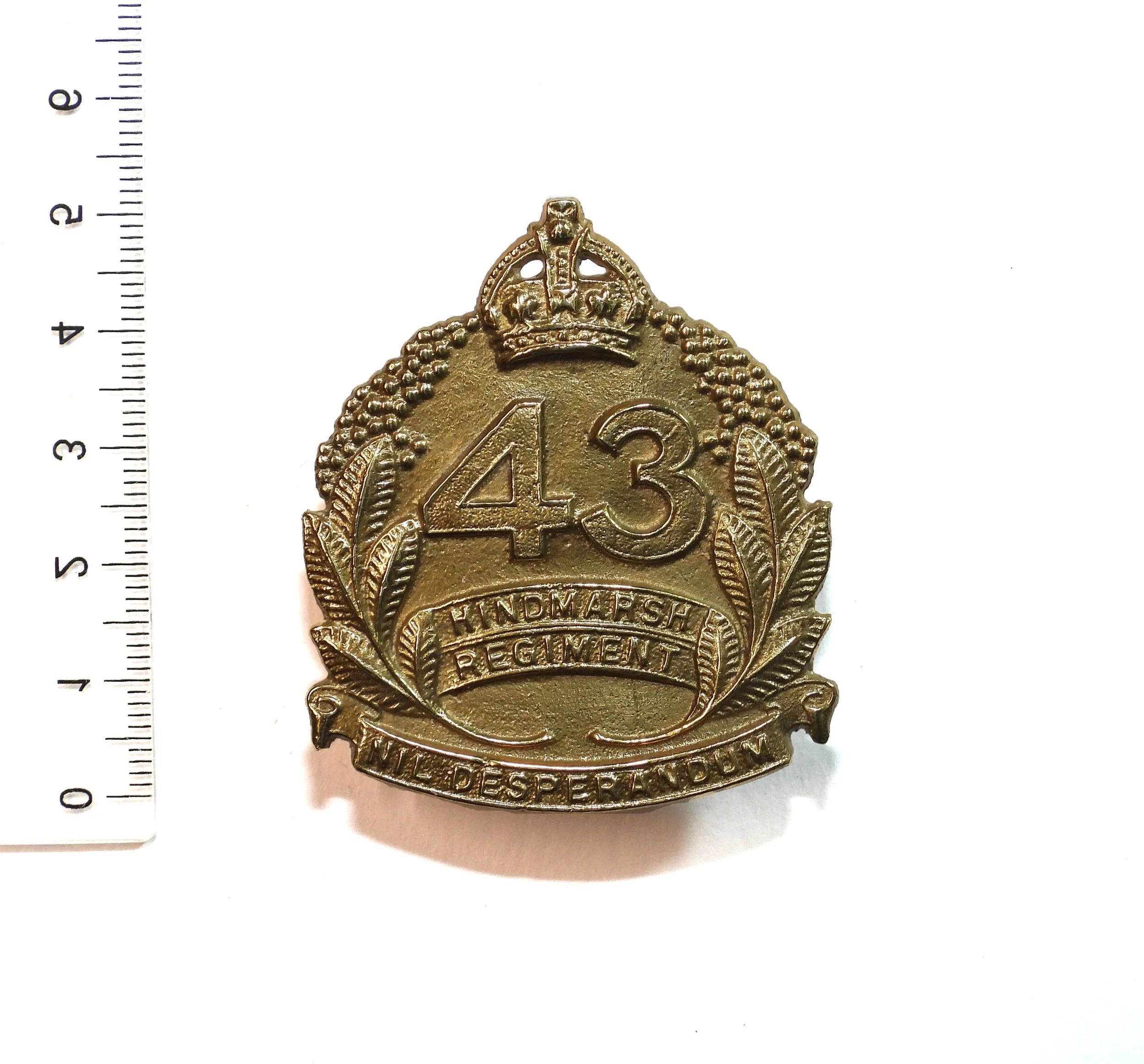 43rd Battalion (Hindmarsh Regiment) Reproduced Cap Badge. Australia.