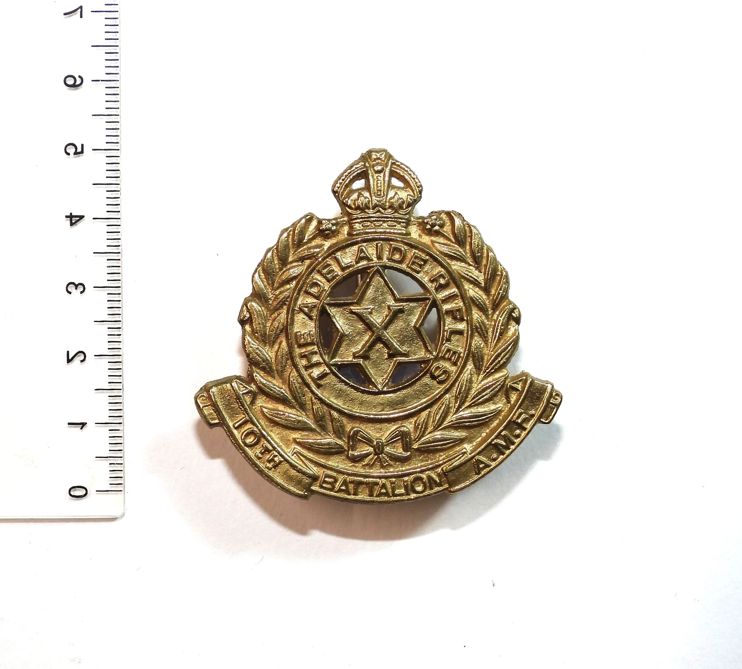 10th Battalion (The Adelaide Rifles) Reproduced Cap Badge. Australia.