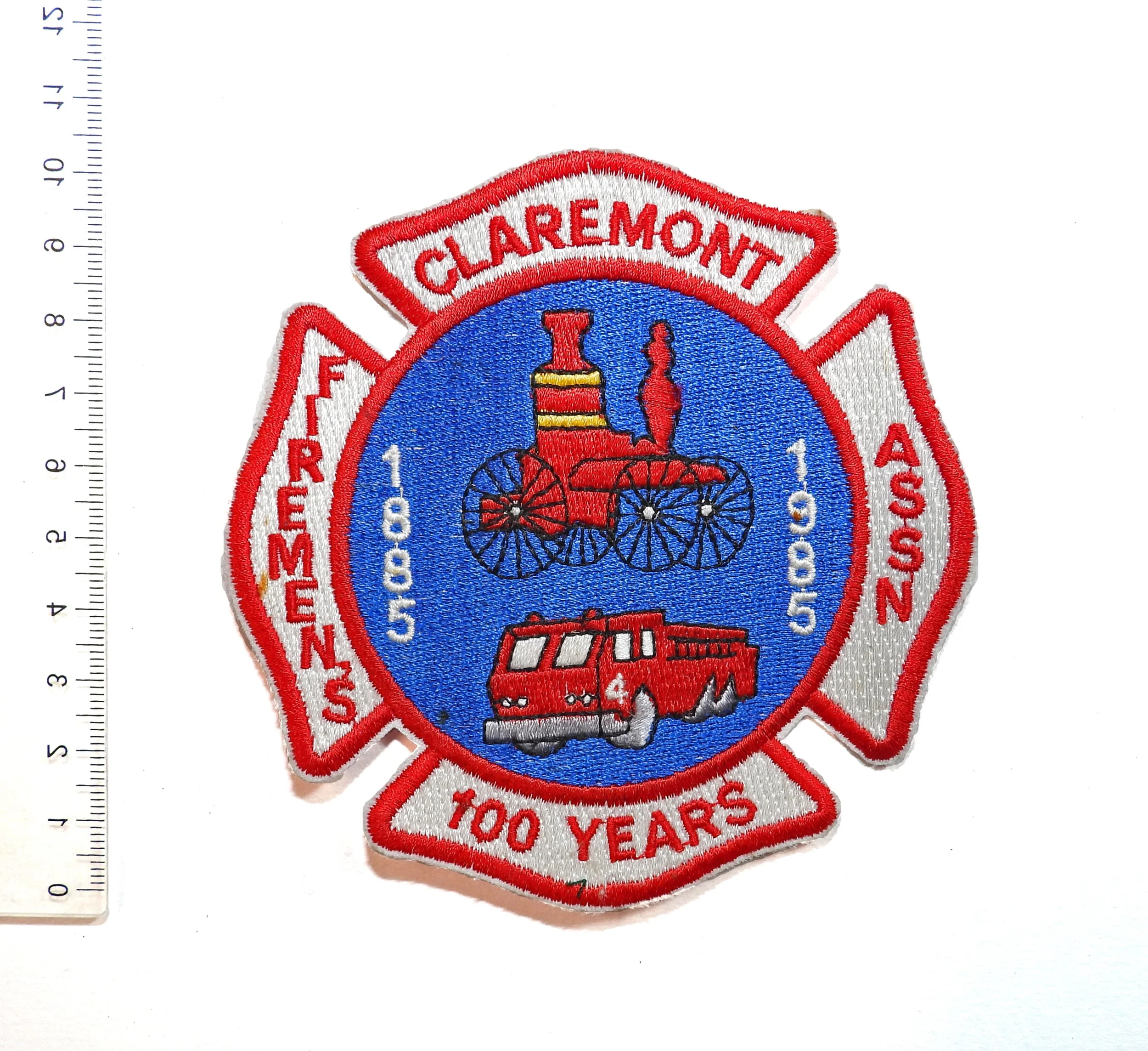 Claremont Firemen's Association 100 Years (1885 - 1985) Patch. New Hampshire, United States.