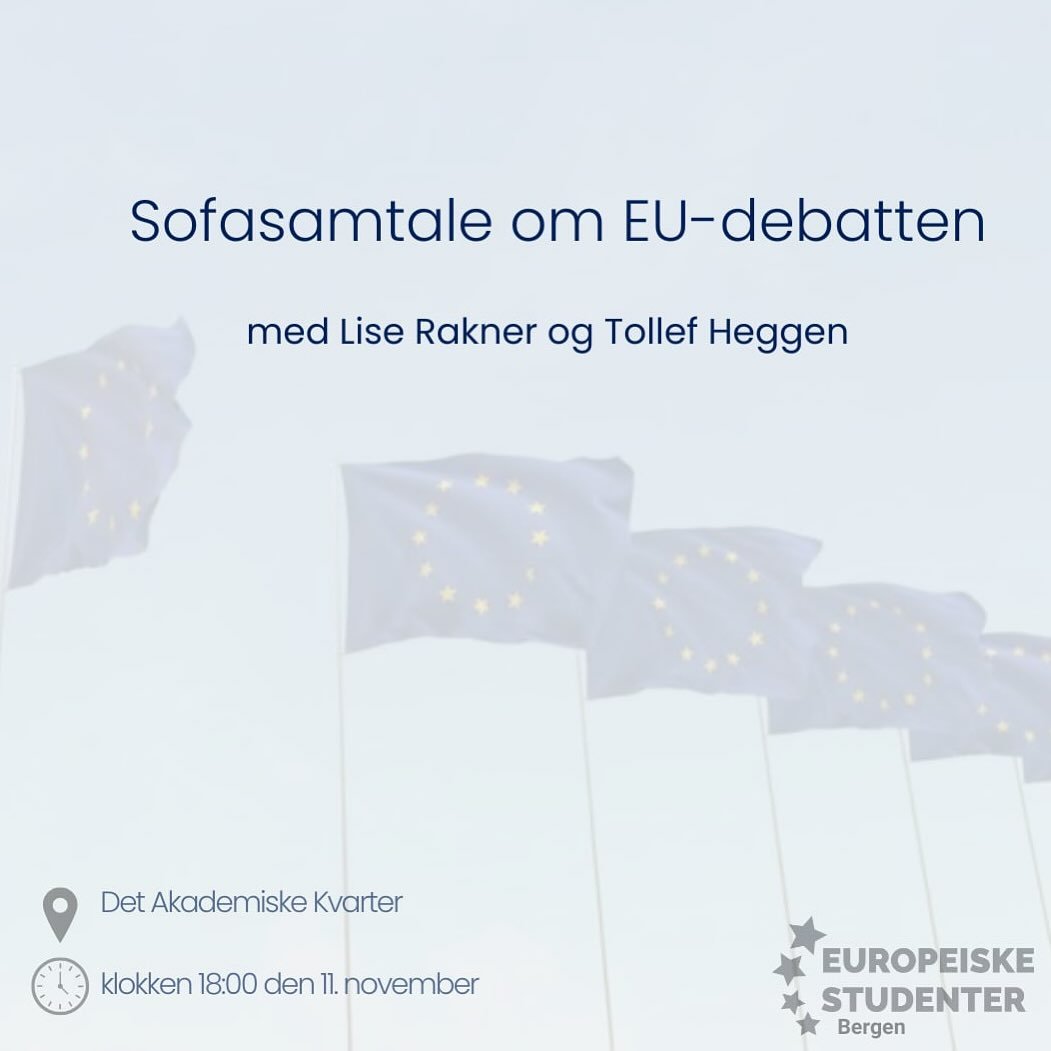 Synes du noen gang at debatten om norsk EU-medlemskap er komplisert og forvirrende? ESB inviterer til sofasamtale med professor Lise Rakner fra UiBs Institutt for politikk og forvaltning og stipendiat tilknyttet CENTENOL ved Det juridiske fakultet, T