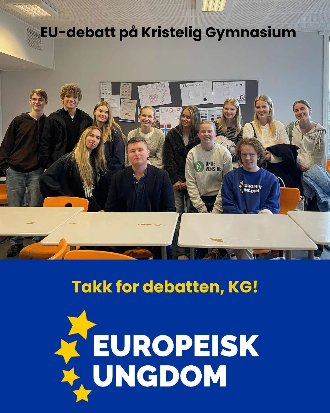 Leo representerte Europeisk Ungdom i en debatt p&aring; KG mot Ungdom mot EU. 

Vi sier JA til EU for at Norge skal v&aelig;re med der beslutningene tas!

Er du enig med oss? 
Meld deg inn, da vel:
https://www.europeiskungdom.no/