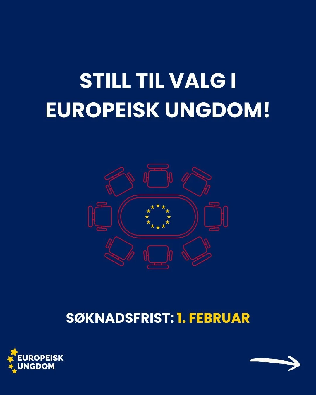 Vil du v&aelig;re med og forme Europeisk Ungdom de neste to &aring;rene? Er du interessert i norsk europadebatt og organisasjonsarbeid?

N&aring; er det &aring;pent for &aring; stille til nasjonale tillitsverv for perioden v&aring;r 2026&ndash;v&arin