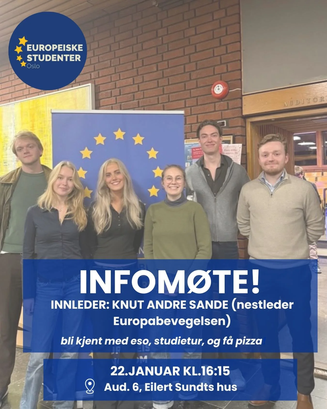 ESO arrangerer &aring;rets f&oslash;rste infom&oslash;te torsdag 22.januar! 🇪🇺
Bli med p&aring; &aring;rets f&oslash;rste infom&oslash;te!
Knut Andre Sande er nestleder i Europabevegelsen, og skal gi oss status quo p&aring; Europakampen 2026! 🇪🇺✊
