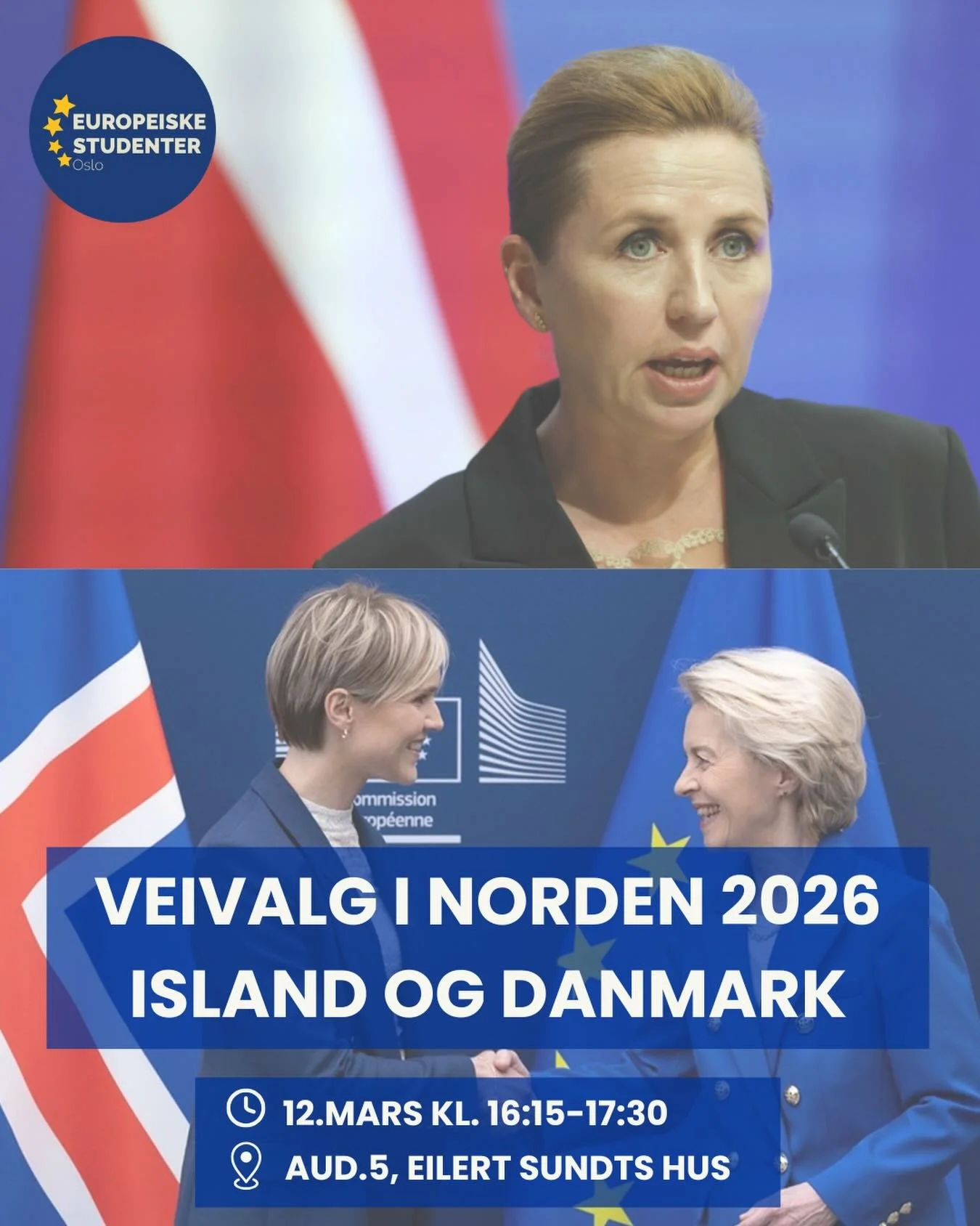 Veivalg i Norden: Island, EU og nyvalg i Danmark 🇮🇸🇩🇰 

Europeiske Studenter inviterer til en todelt samtale som henger tett sammen: Islands EU-veivalg og nyvalget i Danmark!🤩

Del 1: Island, EU og veien videre 🇮🇸🇪🇺
EU-sp&oslash;rsm&aring;le