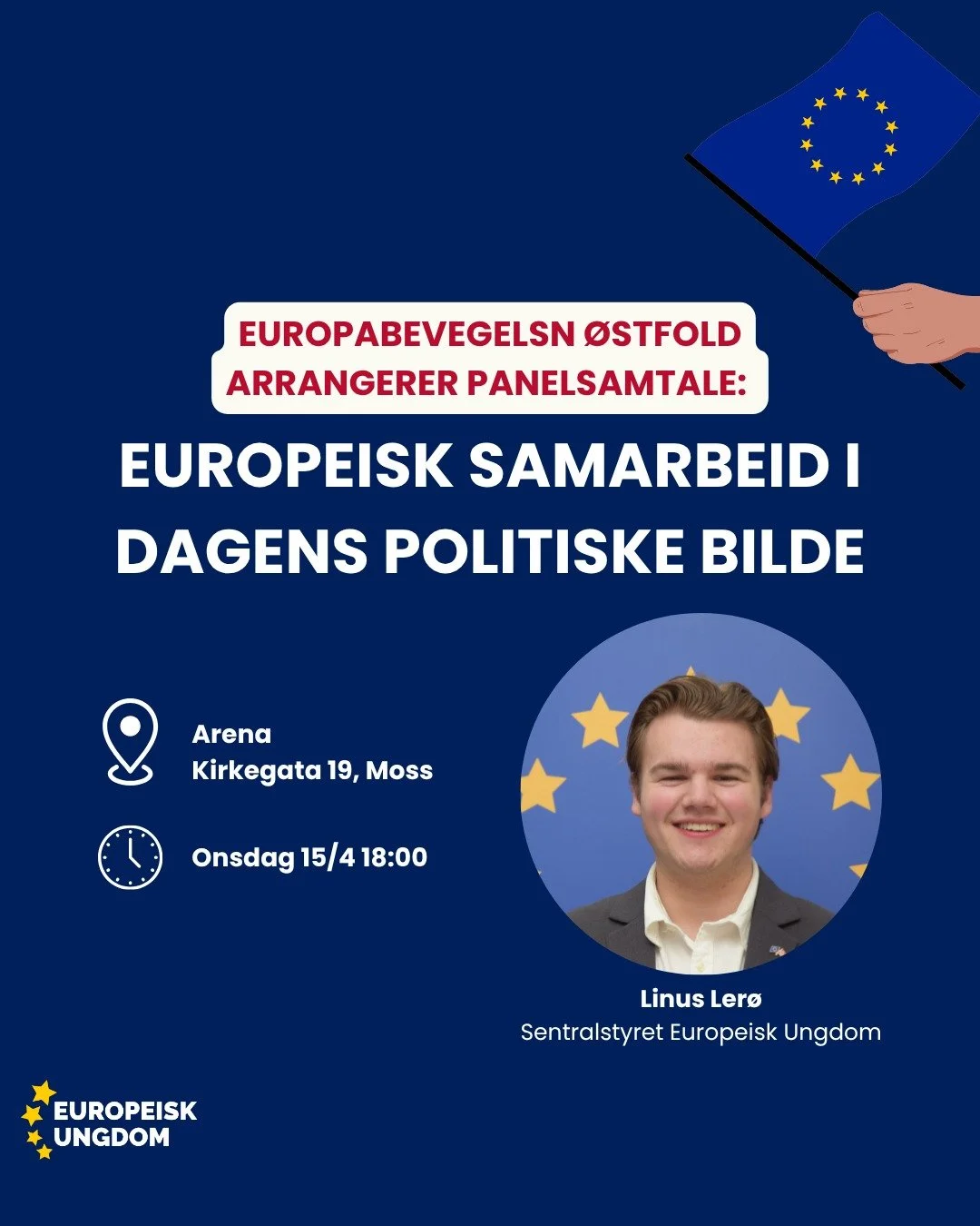 Europabevegelsen &Oslash;stfold inviterer til &aring;pen panelsamtale, og vi stiller med representant i panelet! 🇪🇺

Hva mener ungdommen om europeisk samarbeid i dag? Kom og h&oslash;r perspektiver fra ungdomspolitikere &ndash; og v&aring;r egen Li