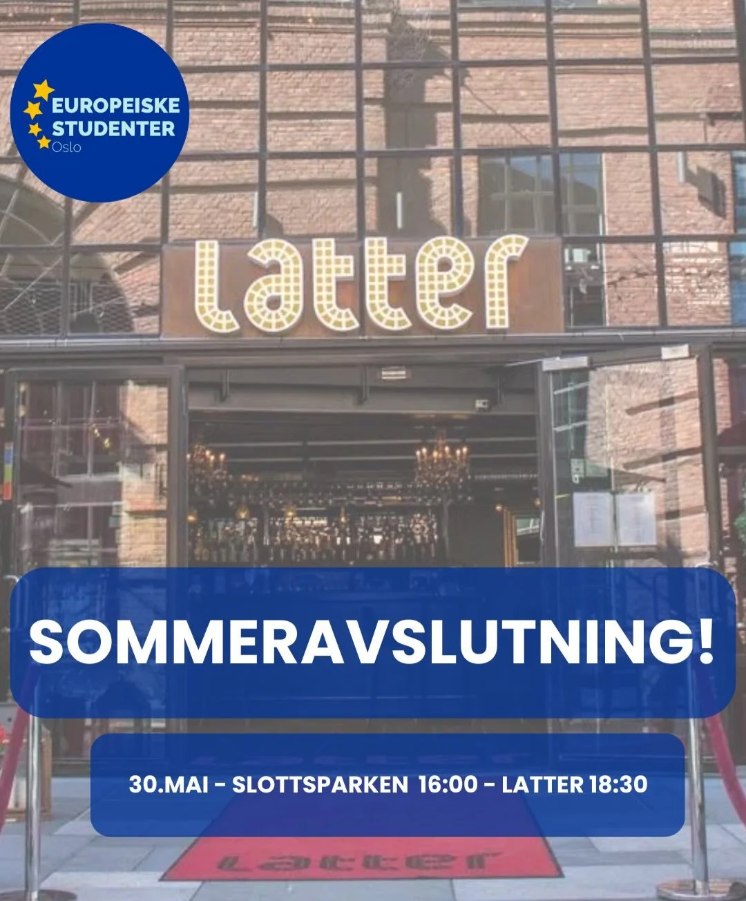 ☀️ Sommeravslutning med ESO!! ☀️

Vi inviterer til en hyggelig sommeravslutning med ESO!
Planen er &aring; m&oslash;tes i Slottsparken kl. 16:00 for pils, brus og god stemning i sola f&oslash;r vi drar videre til sommerstandup p&aring; Latter p&aring