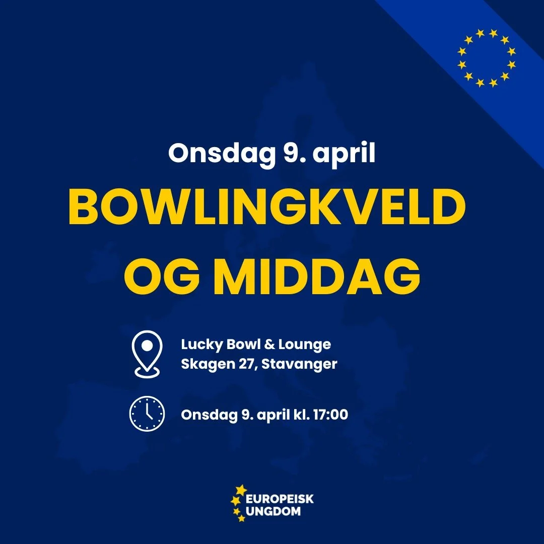 Kom p&aring; bowlingkveld med Rogaland Europeisk Ungdom 🎳 Det blir ogs&aring; matservering. 

Vi h&aring;per p&aring; &aring; bli bedre kjent med nye medlemmer, og ta gjerne med en venn ✨

Det er helt gratis &aring; delta, og arrangementet er &aring