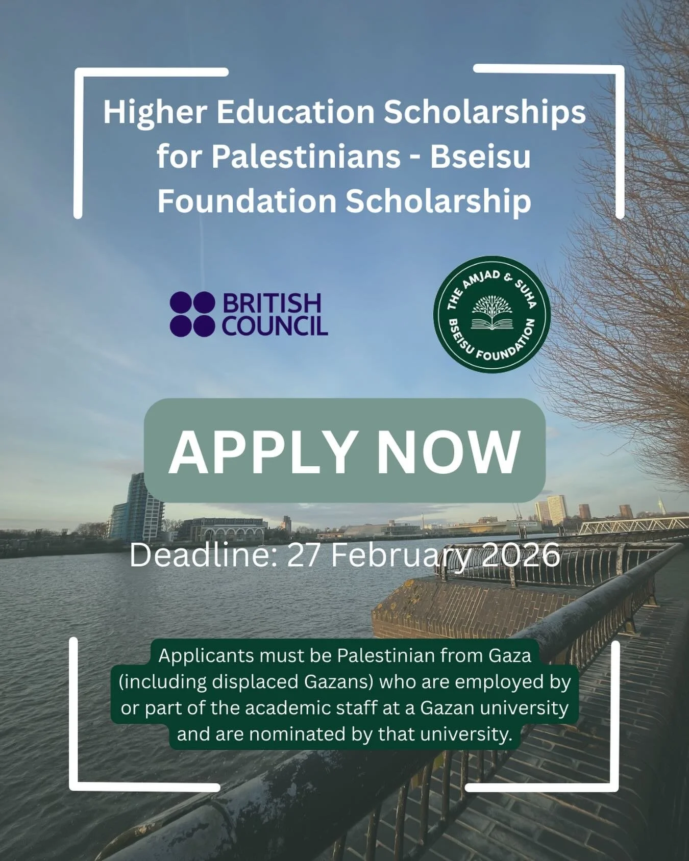 Applications for the HESPAL 2026/2027 academic year closing on 27 February 2926!

To be eligible for, applicants must be:

* Palestinian from the Gaza Strip (including displaced Gazans).
* Applying for a master&rsquo;s programme only &mdash; PhD appl
