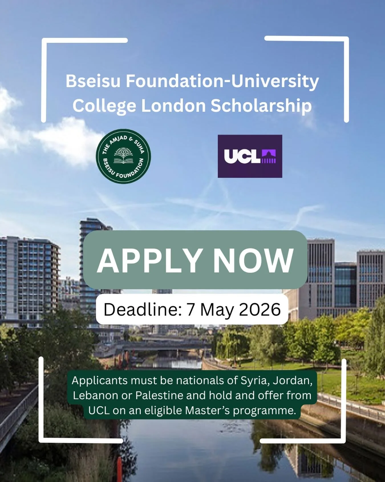 We are pleased to announce a scholarship for the 2026/27 academic year with UCL!

The scholarship is available for the following four programmes: MSc Sustainable Chemistry, MSc Advanced Materials Science (Sustainability, Data-driven Innovation, and M