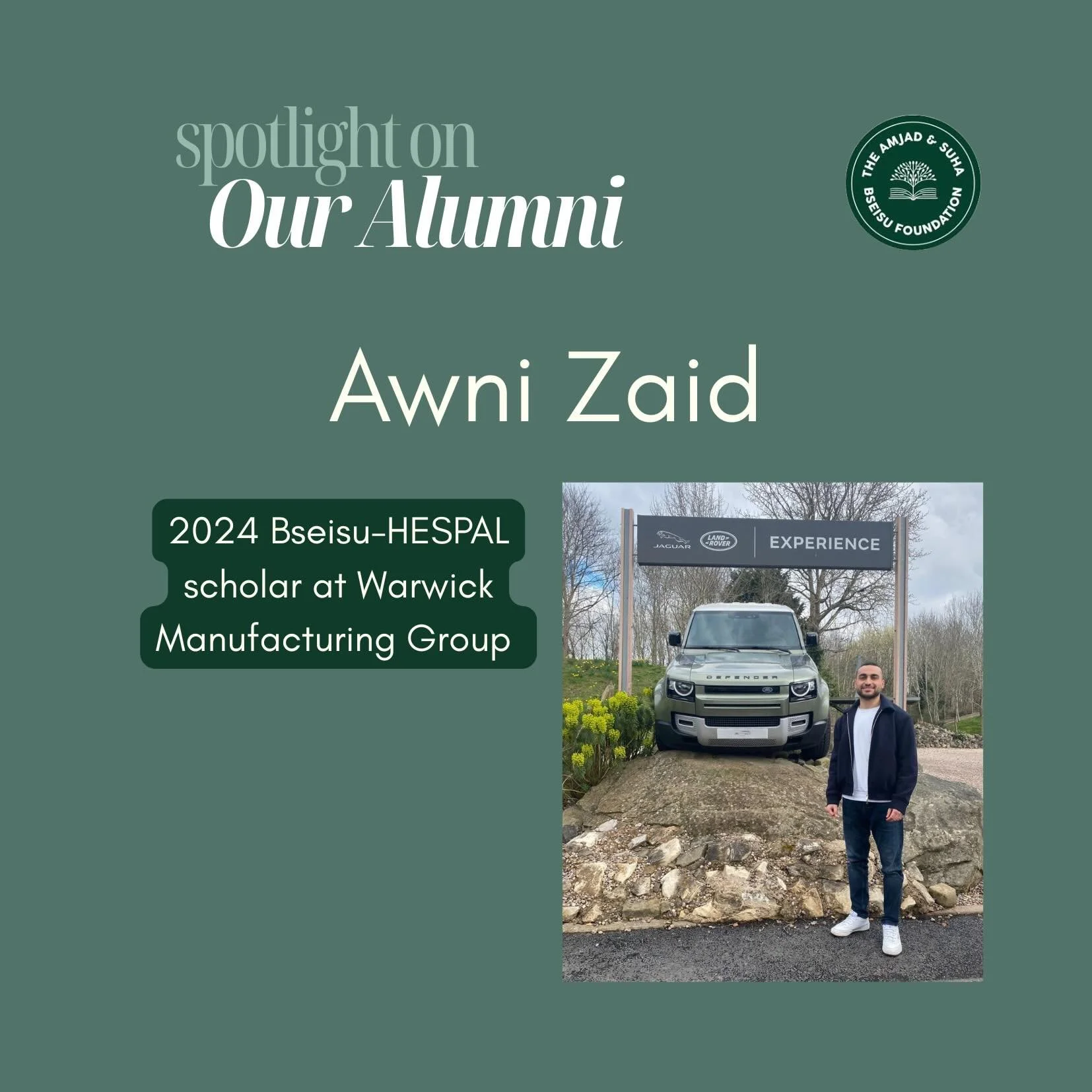 This week&rsquo;s alum in the spotlight it Awni Zaid, our 2024 scholar at Warwick Manufacturing Group 🏎️ Awni now works at AVL on projects relating to vehicle systems and electrification. Swipe to find out more or head over to our website (link in b