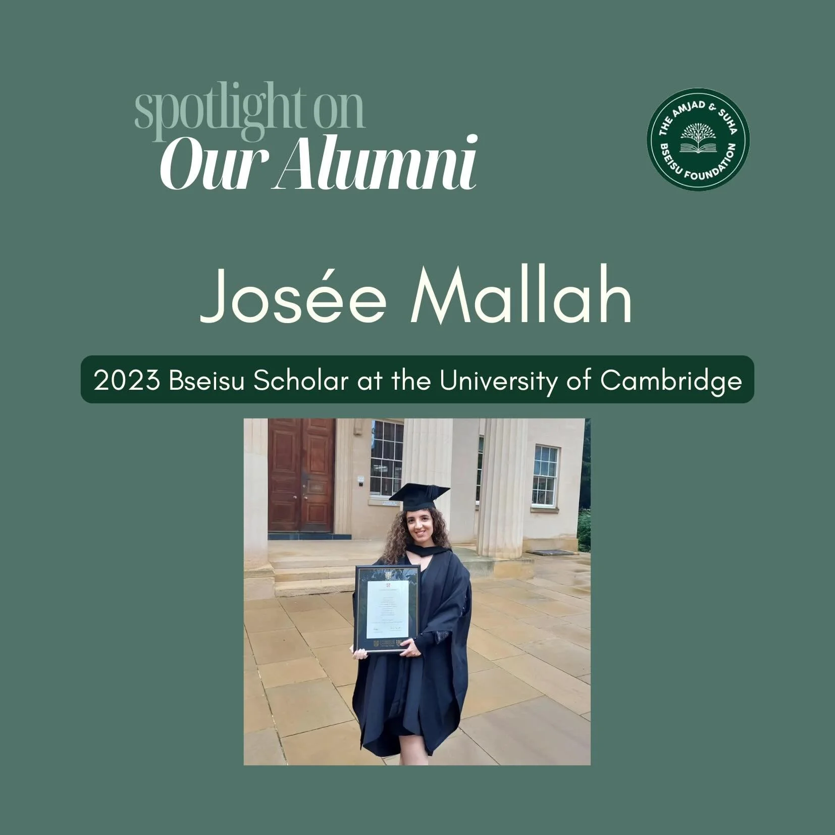 Our spotlight this week is on Jos&eacute;e Mallah, our University of Cambridge scholar of 2023 ✨ Jos&eacute;e studied an MPhil in Engineering and is now a PhD student at Cambridge, researching Electrical Engineering! Swipe to read more or click the l