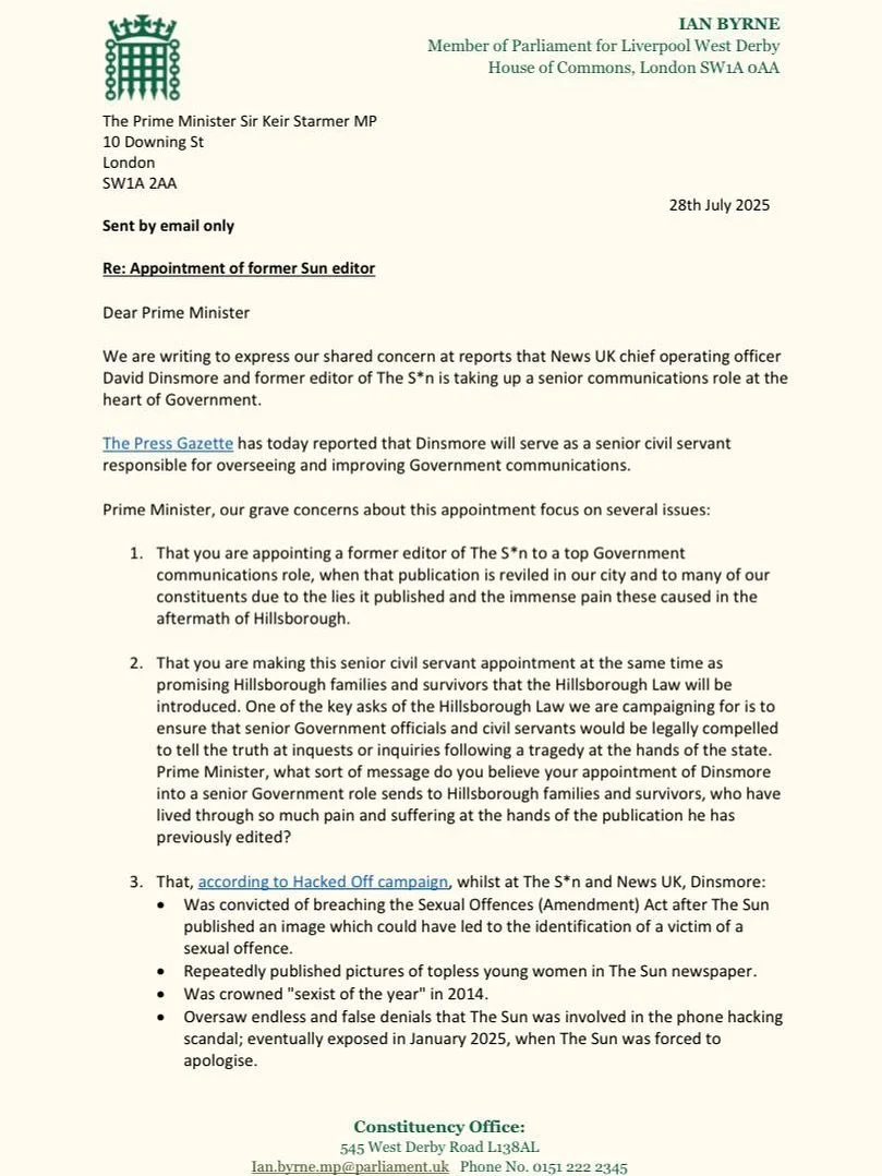 I’ve joined @ianbyrnemp_ and @paulabarkermp in writing to the Prime Minister to express our deep anger and frustration over the appointment of a former The S*n editor to a senior government role.
This is a paper that lied, vilified and inflict