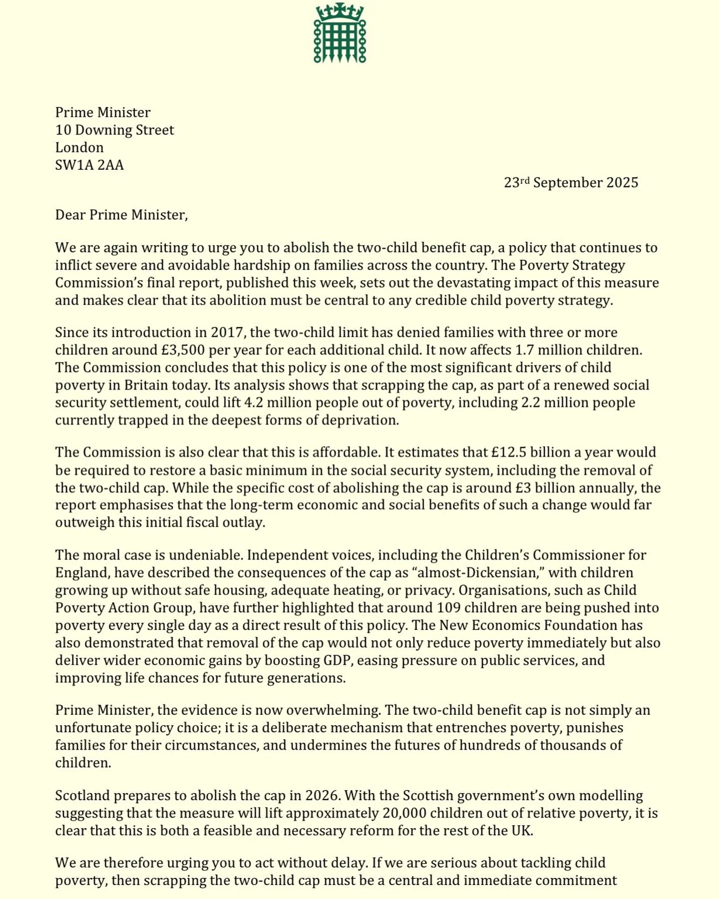 I have written to the Prime Minister calling for the 2-child benefit cap to be abolished.
The evidence is now overwhelming - it entrenches poverty, punishes families for their circumstances & undermines the futures of thousands of children.
Ti