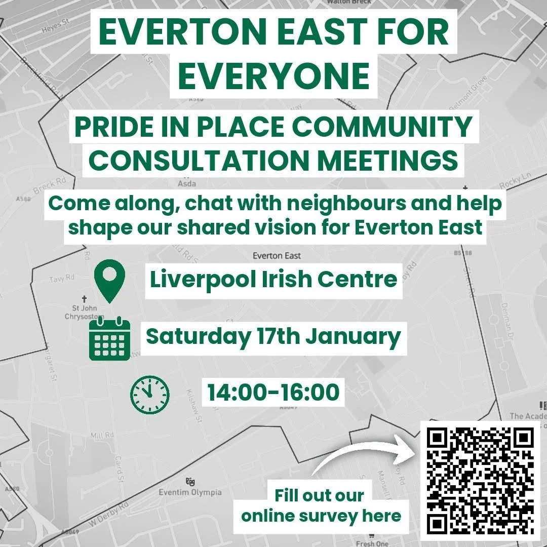 🌟 Everton East Pride in Place Community Consultation 🌟 

Through the Government&rsquo;s Pride in Place programme, Everton East will receive &pound;20 million of long-term investment over the next decade. That means &pound;2 million each year to put