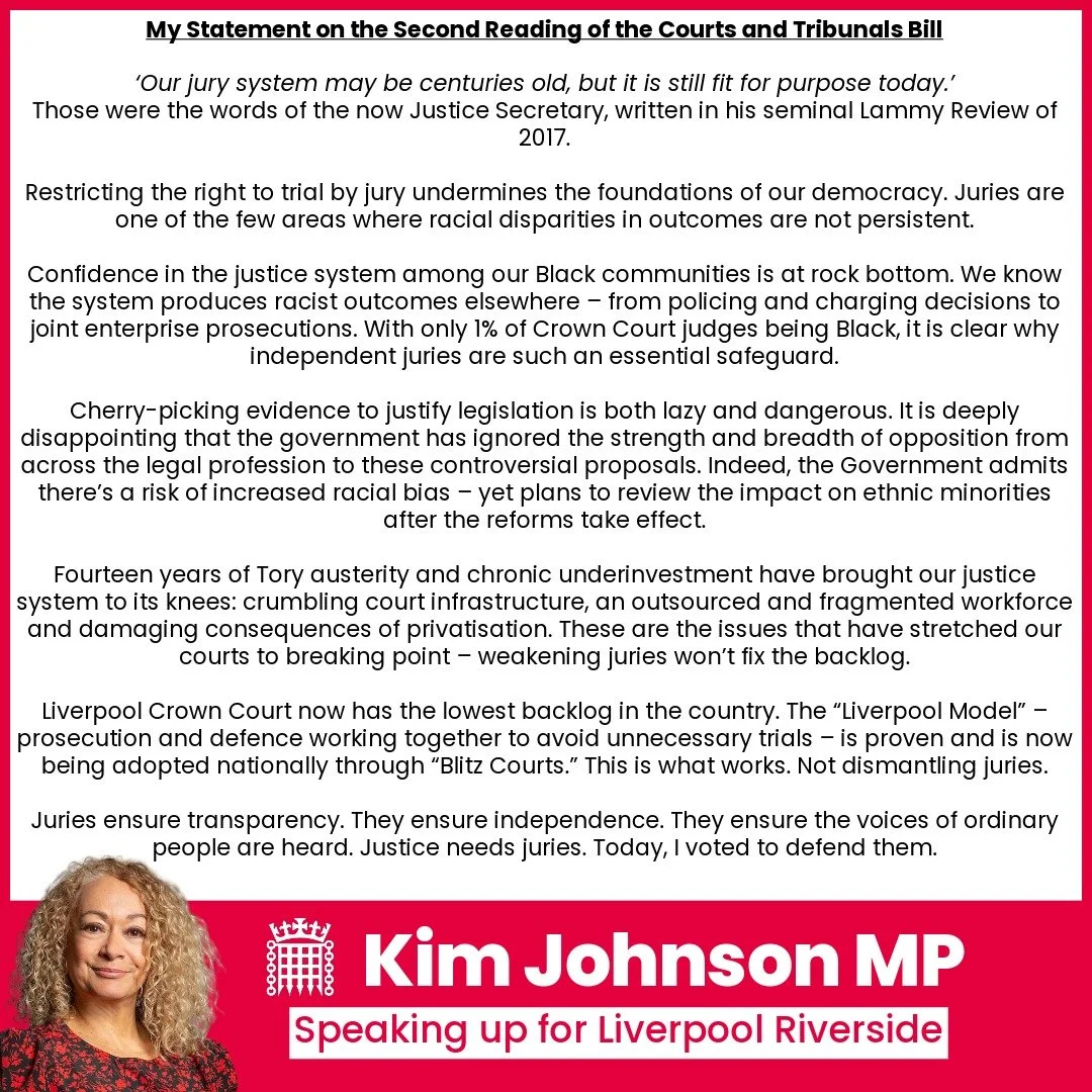 Tonight, I voted to defend our jury system. 

Jury trials are a fundamental right and undermining them threatens the foundations of our democracy.

#JusticeNeedsJuries