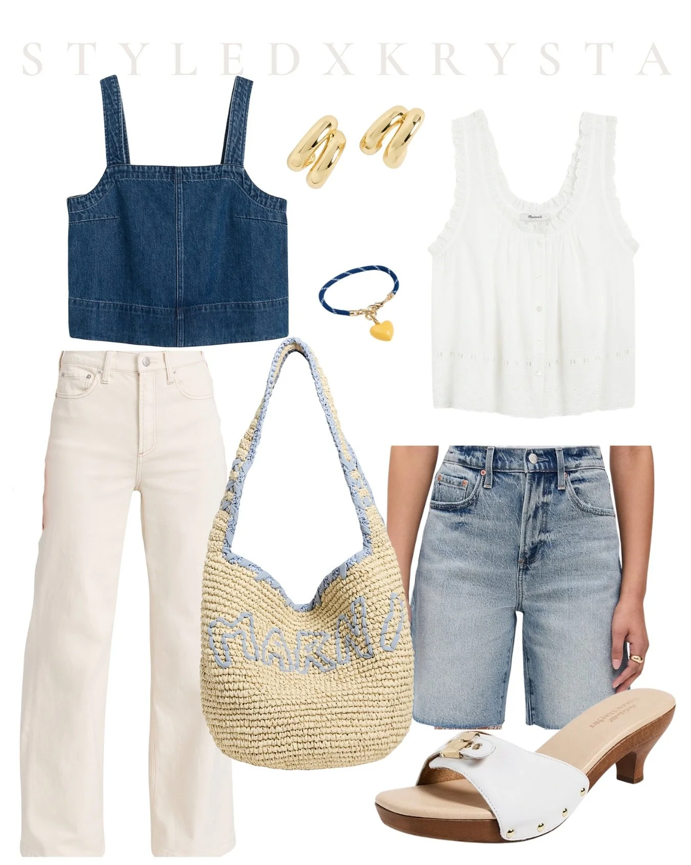 Denim &amp; white/cream summer looks 🤍 Mix and match these colors and textures for a fool-proof, super chic summer look.

Shop these items at the link in my bio!

#ootd #ootn #instastyle #mnstylist #personalstylist #personalstyling #personalstylingf