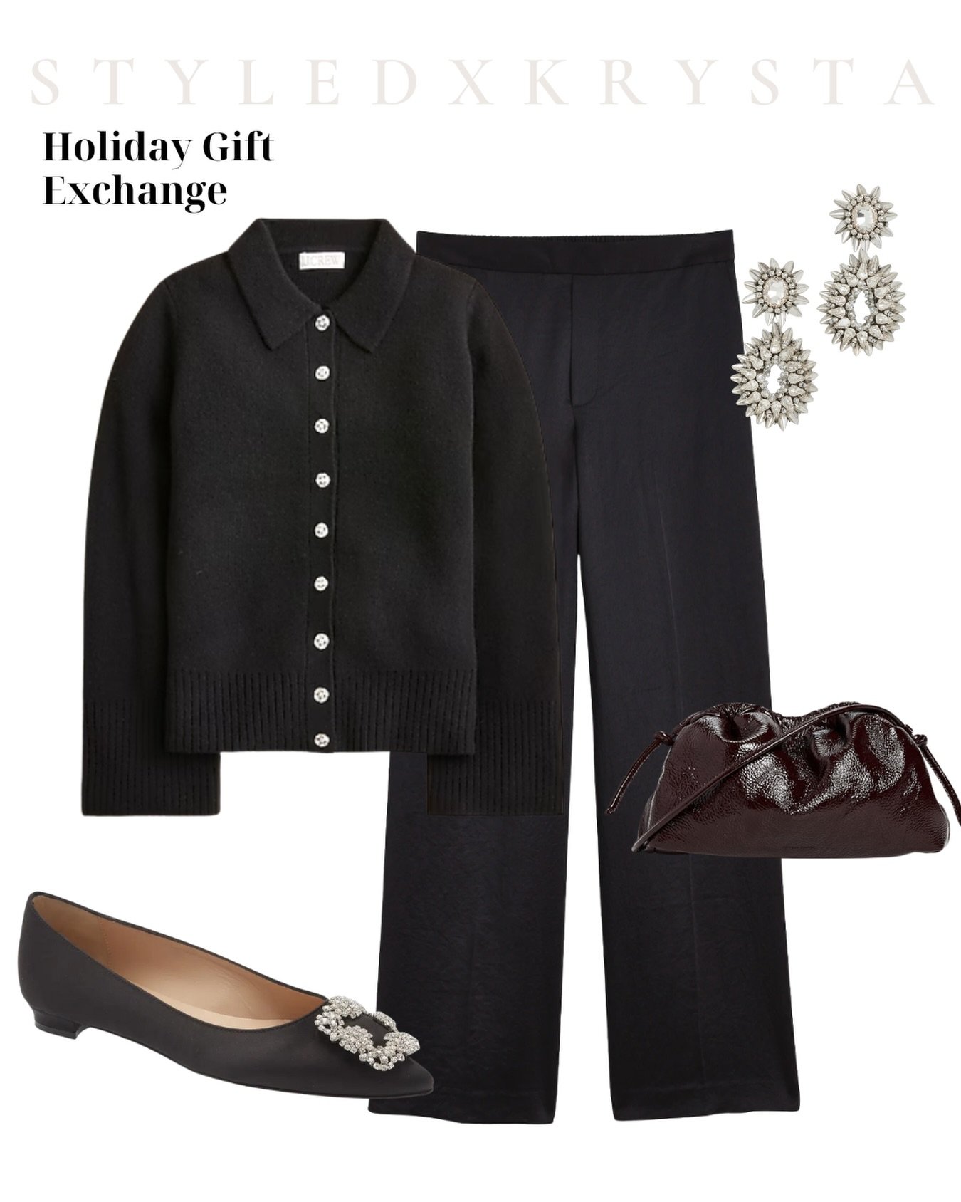 An easy, monochromatic look with a touch of holiday bling ✨ These satin trousers (are under $100) and exude simple elegance while also providing so much comfort! Pair with a chic sweater, flats, a fun set of earrings and your go-to bag. 

Perfect for
