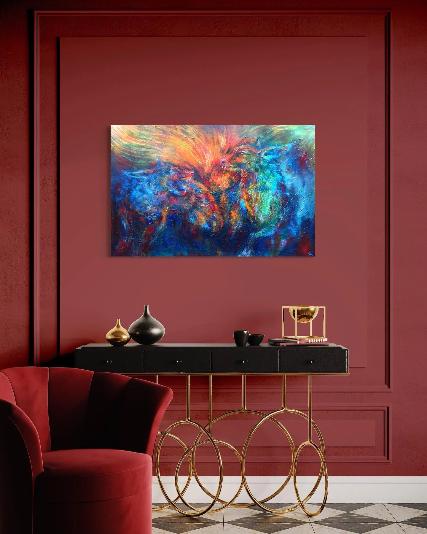 While making space for new artistic creations, &lsquo;The Never Ending Dance&rsquo; is the culmination of my recent graduation project &lsquo;When Myths Tell Stories.&rsquo; This enchanting painting narrates an old Cherokee tale about the eternal str