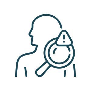 Outline of a person's head with a magnifying glass examining a food item.