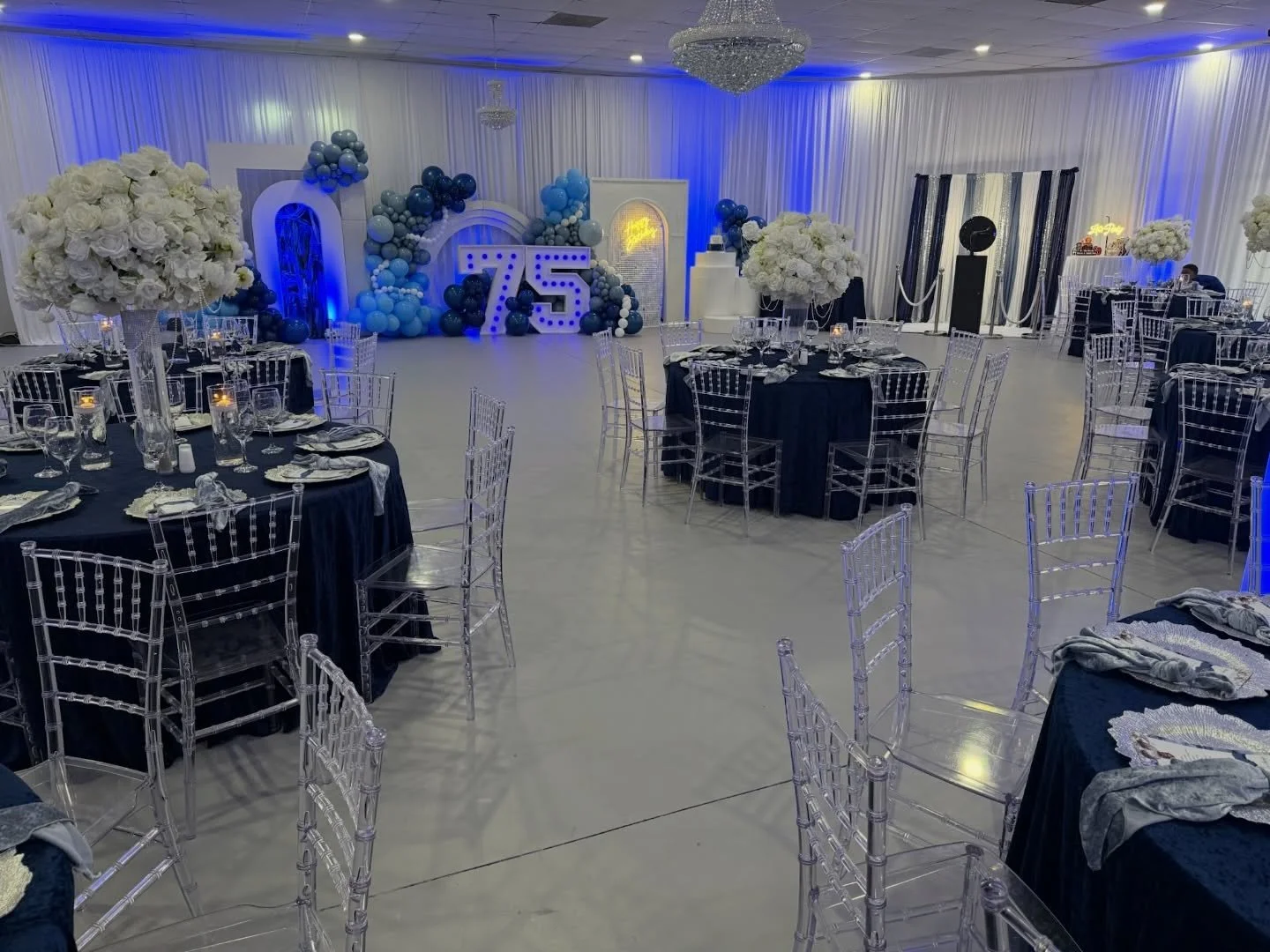 Denim, pearls &amp; 75 years of grace 💙✨

A milestone celebration designed with timeless elegance and bold blue details 👖💎

@coraleeluxeevents x @epicentertainmentteam collaboration ✨

Ready to bring your vision to life? Inquire today using the li