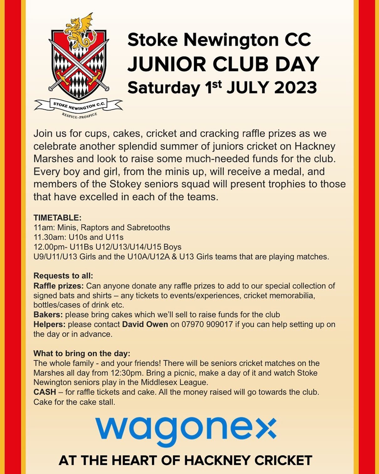 @stokeycricket Junior Club Day 2023. Please come and give your support to what promises to be a celebration of all that&rsquo;s good about Stoke Newington CC #attheheartofhackneycricket @wagonex