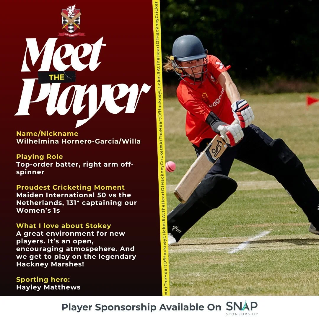 MEET THE PLAYER 🏏

Say hello to WILHELMINA HORNERO-GARCIA 🙌 1&rsquo;s run machine and the clubs resident international 🇩🇪

You can sponsor Willa this season and directly support both the player and the club.

👉 Sponsor here: https://www.snapspon