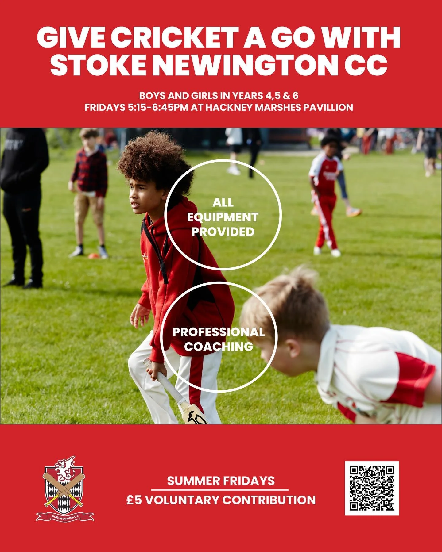 This summer term we&rsquo;re running Try Cricket Sessions on Fridays from 5.15pm to 6.45pm at Hackney Marshes, starting this Friday (24 April). These are aimed at girls &amp; boys in Years 4, 5 &amp; 6 and will be led by SNCC&rsquo;s team of experien