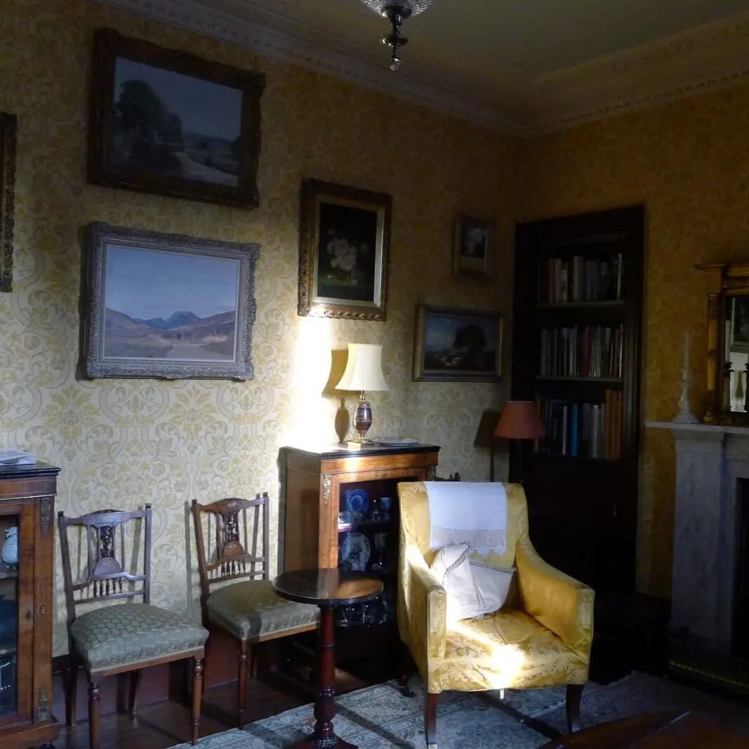 Turning back time in this inviting sitting room in Scotland, papered with what must originally have been a relatively inexpensive machine printed damask, circa 1900, found as fragments by the owners. My screen printed copy was made with  breathable e