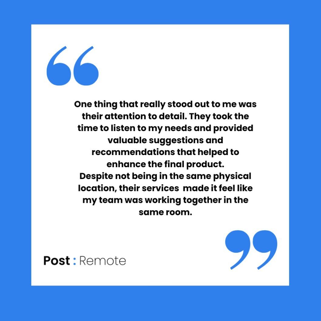 Receiving positive  feedback is what we like to see @gopostremote . See for yourself and sign up today.

#postremote #postproduction #remotecollaboration #postproduction #remoteproduction #cloud #videoediting  #remotework #protools #remoteedit #homes