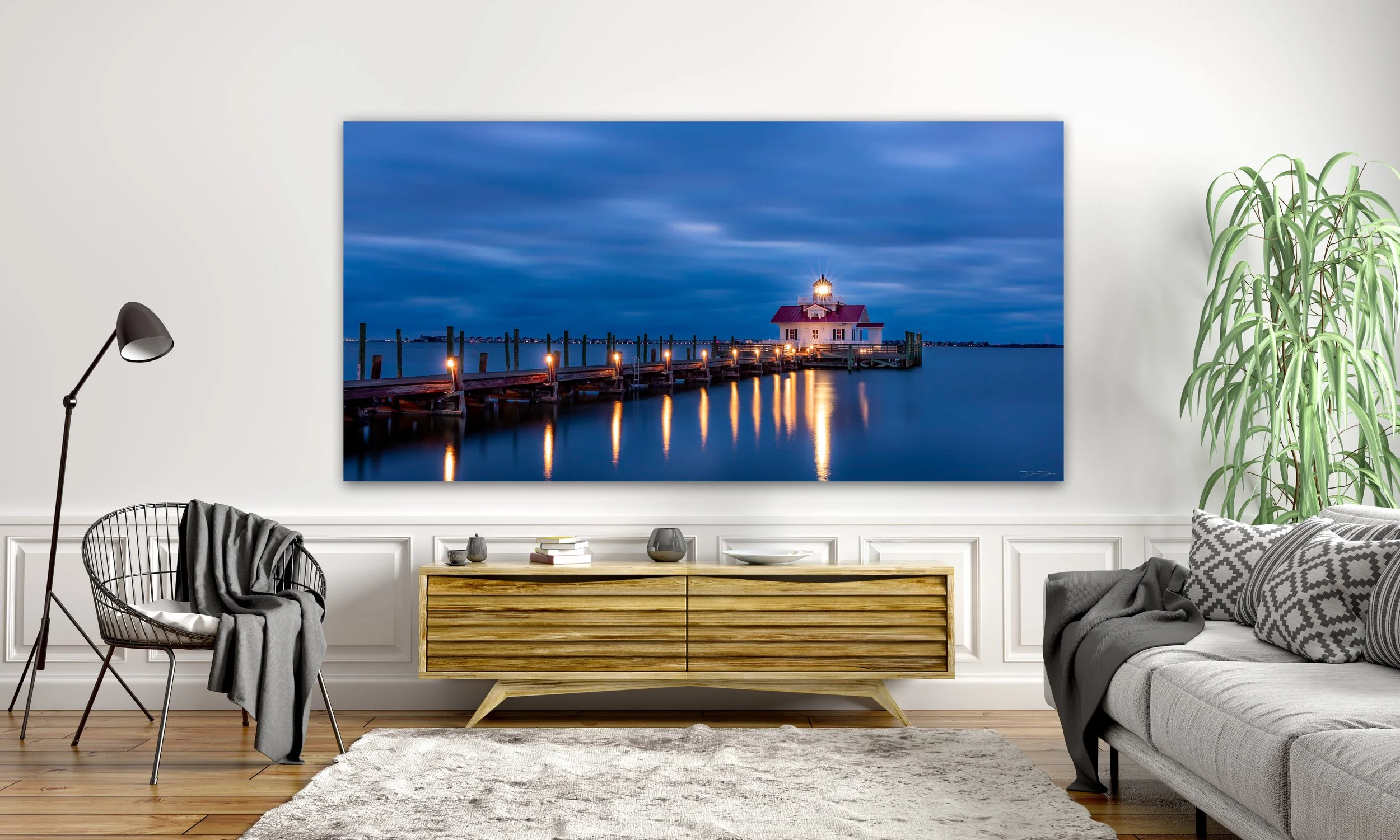 Morning at the roanoke marshes lighthouse panorama wall.jpg