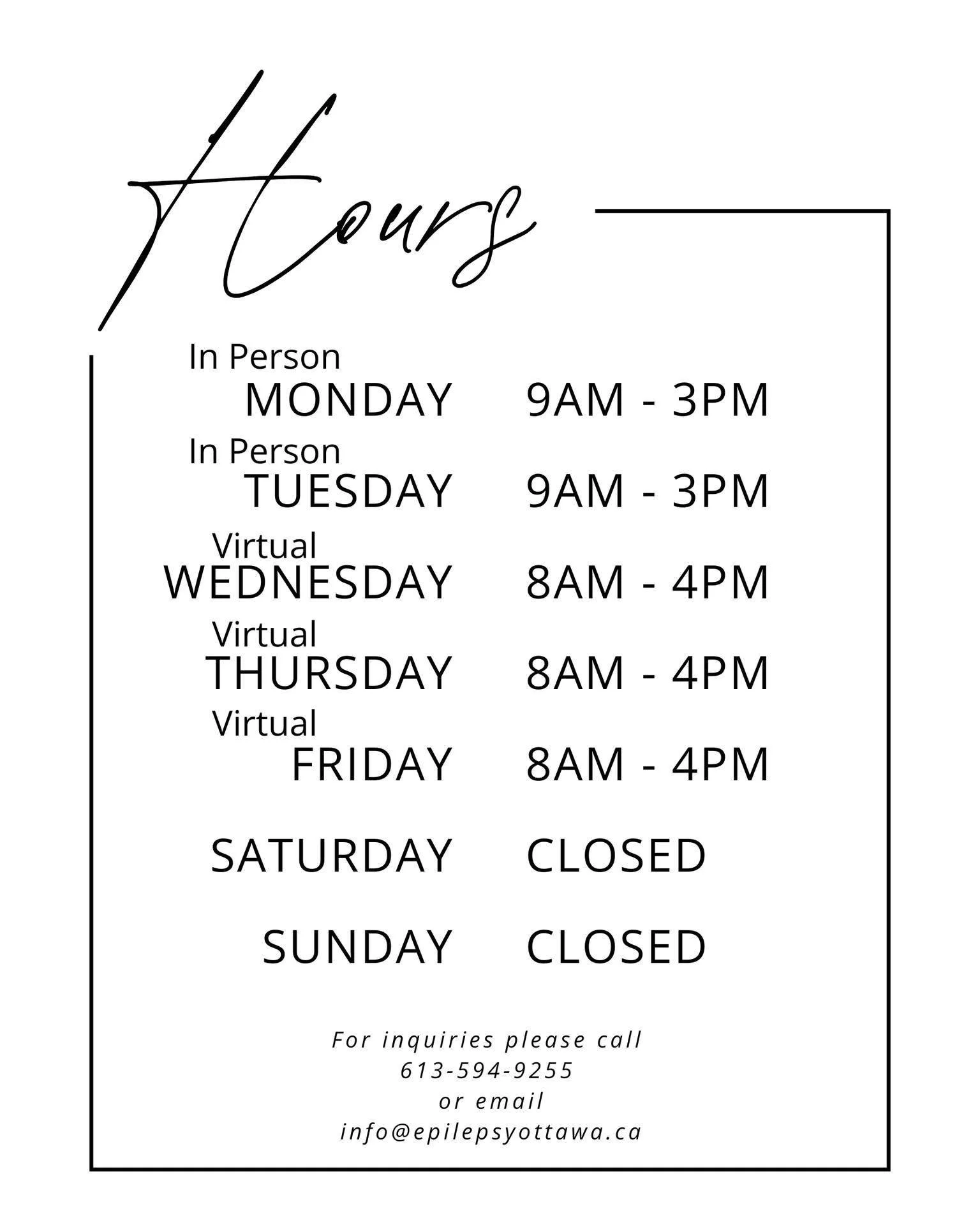 Welcome to 2026! Here's a reminder of what our currently operating hours are!

If you'd like to schedule a meeting with us please be sure to do so in advance as our office is a shared space.