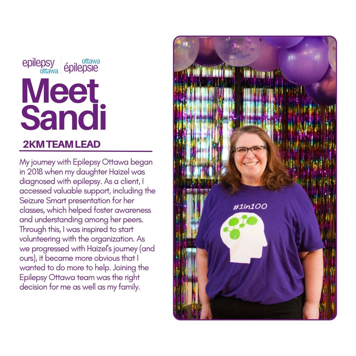 Ottawa Race Weekend is almost here, and The Brainstorm Brigade is coming together in all the best ways! 💜

Say hello to Sandi! 👋
She&rsquo;ll be leading our Family Fun 2K on May 23 - bringing the smiles, encouragement, and plenty of race-day spirit