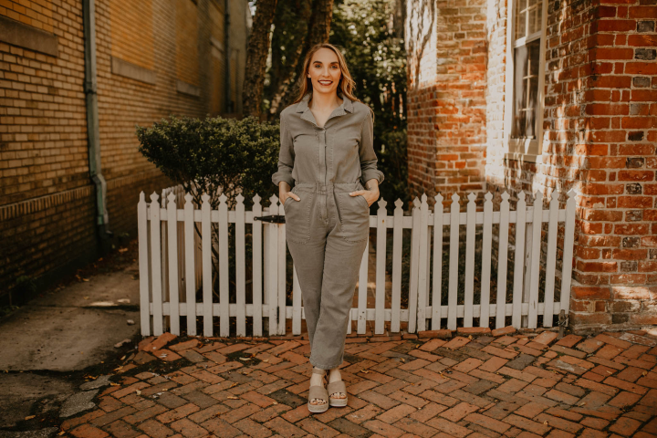 Stevensville MD therapist Randi Welch standing in the historic town of Chestertown on Maryland's Eastern Shore.