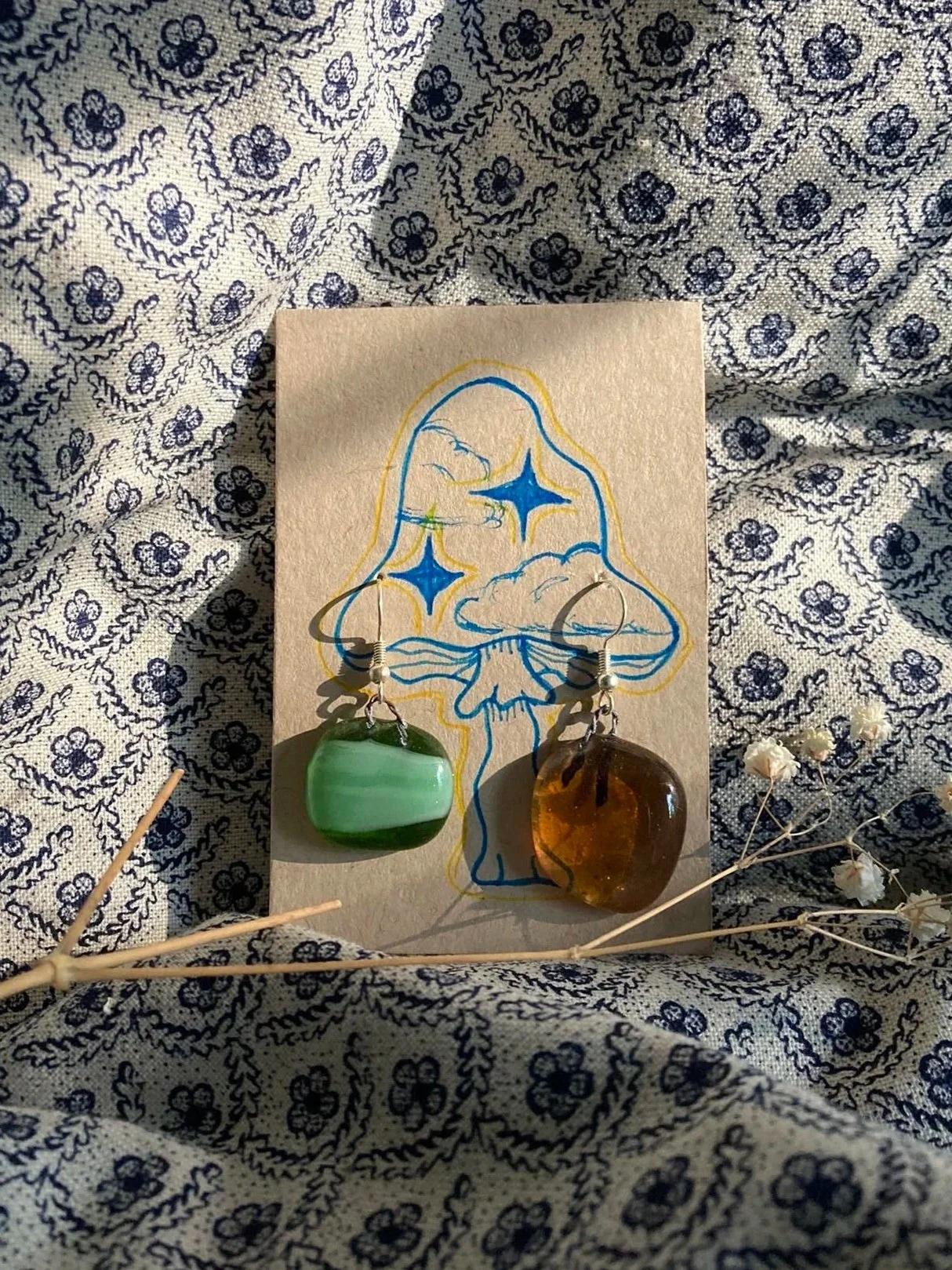 Emerald Gold Glass Earrings