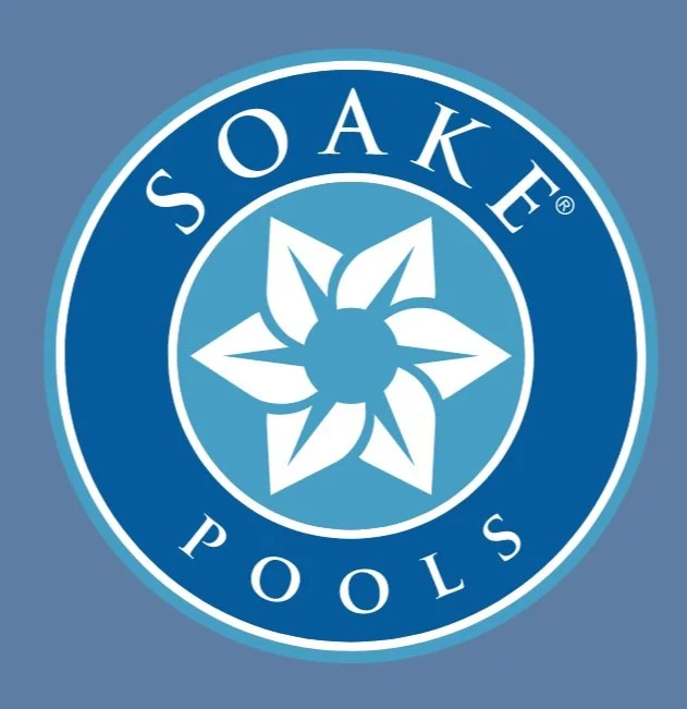 Soake Pools logo with stylized flower design