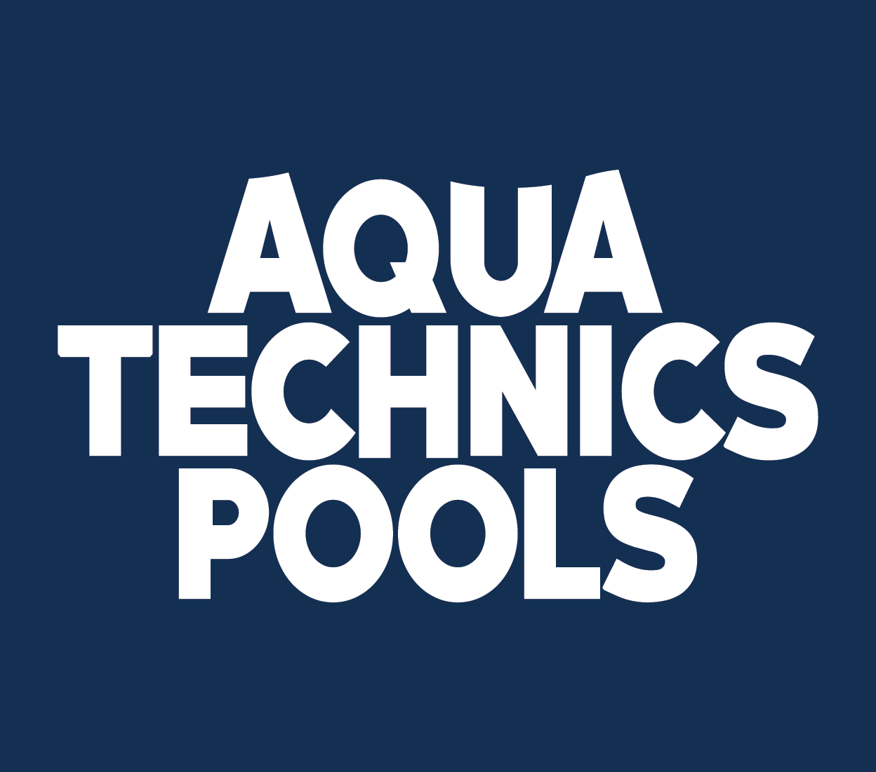 Logo with text 'Aqua Technics Pools' in white on a dark blue background.