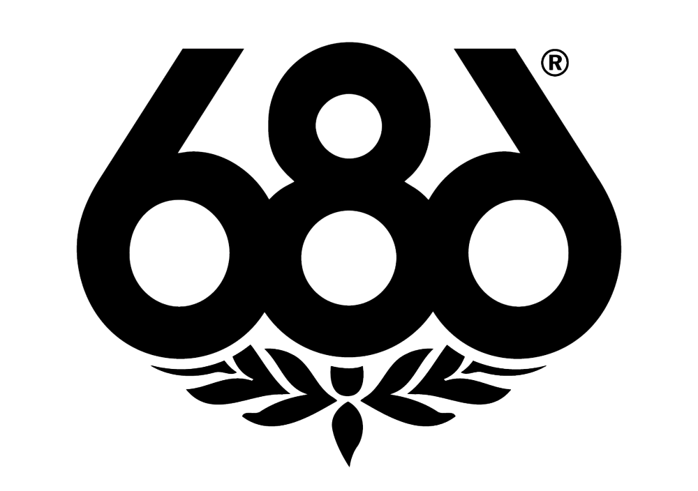 Black background with white text that reads '686' in large black uppercase letters.