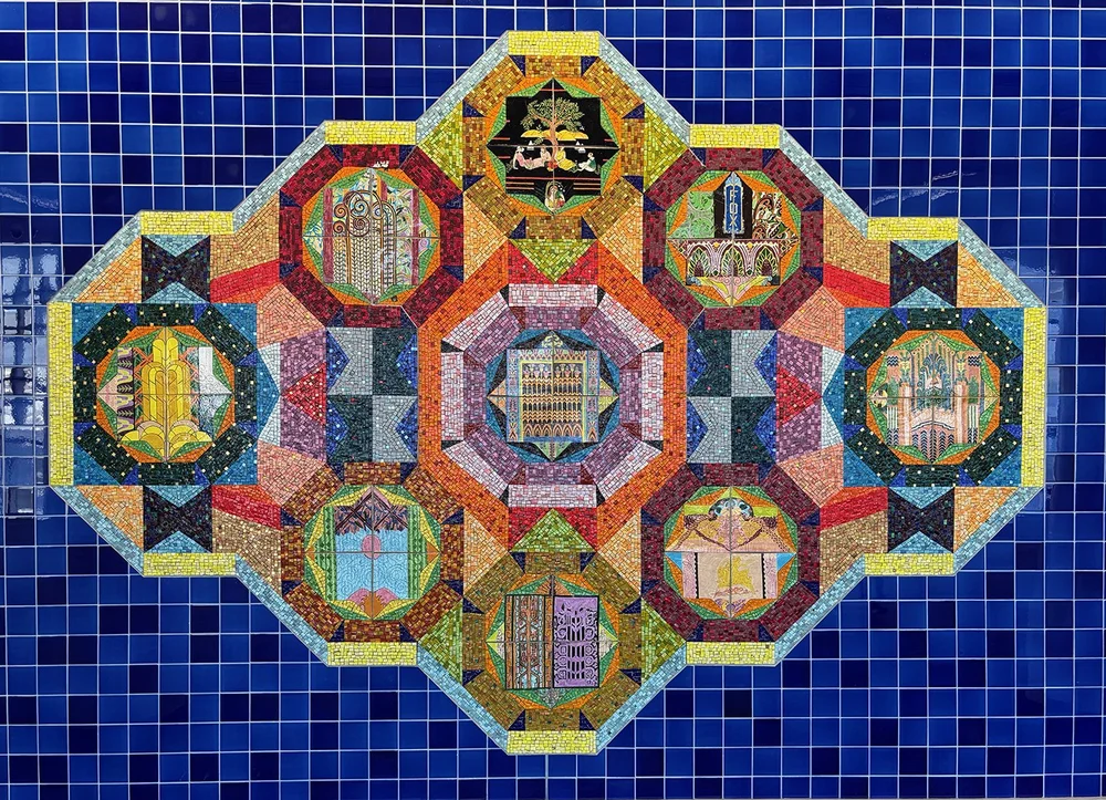   Tile and mosaic mural by Joyce Kozloff.  