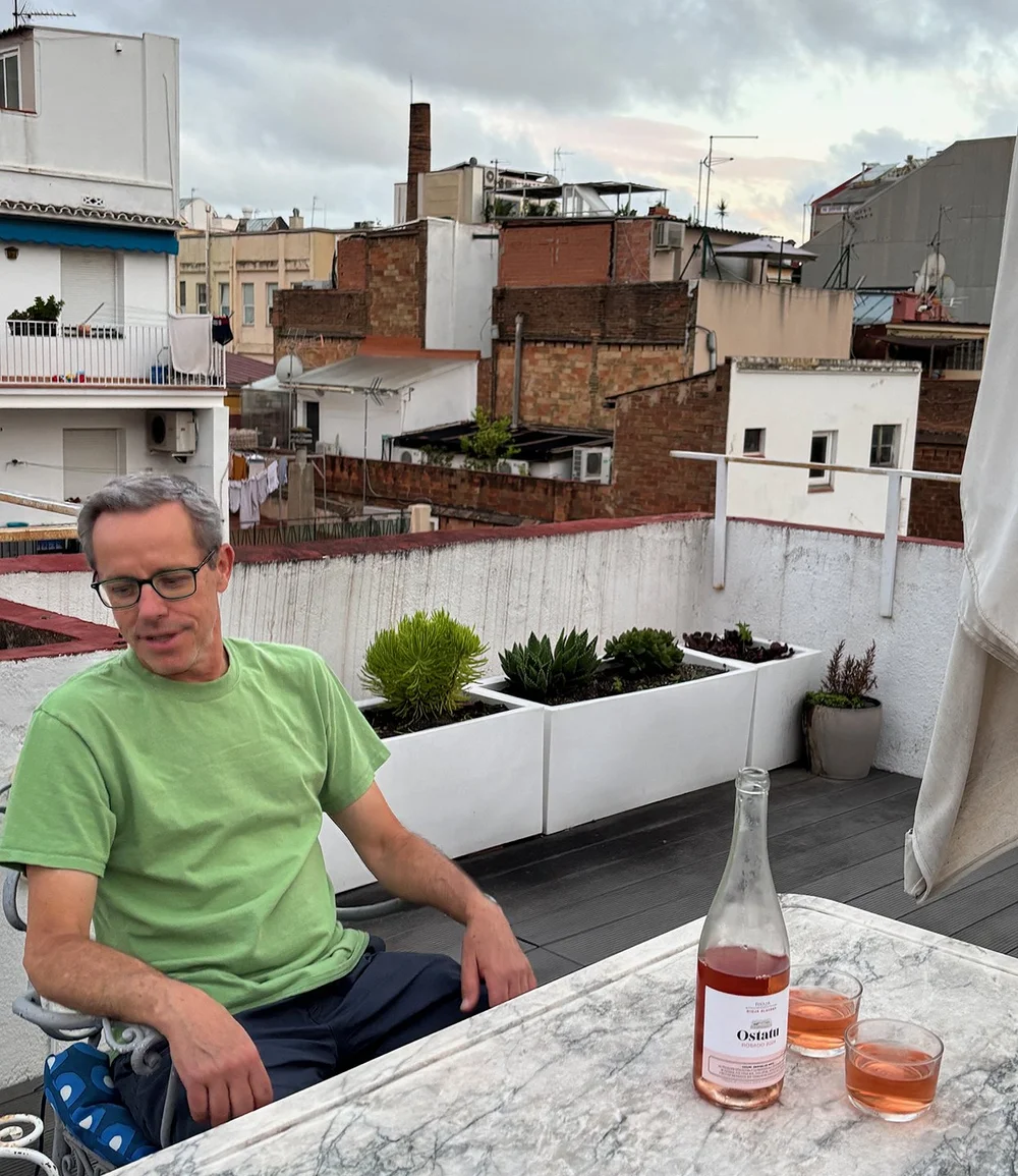   Saturday evening, our first time enjoying our rooftop terrace for an aperitif.  