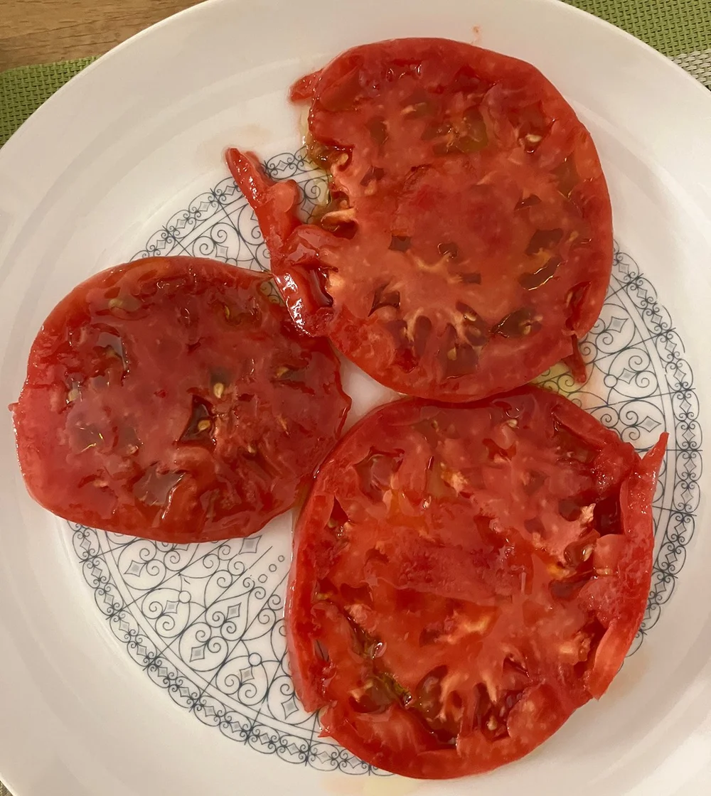   Joy of summer produce: these Barbastro tomatoes are the best!  