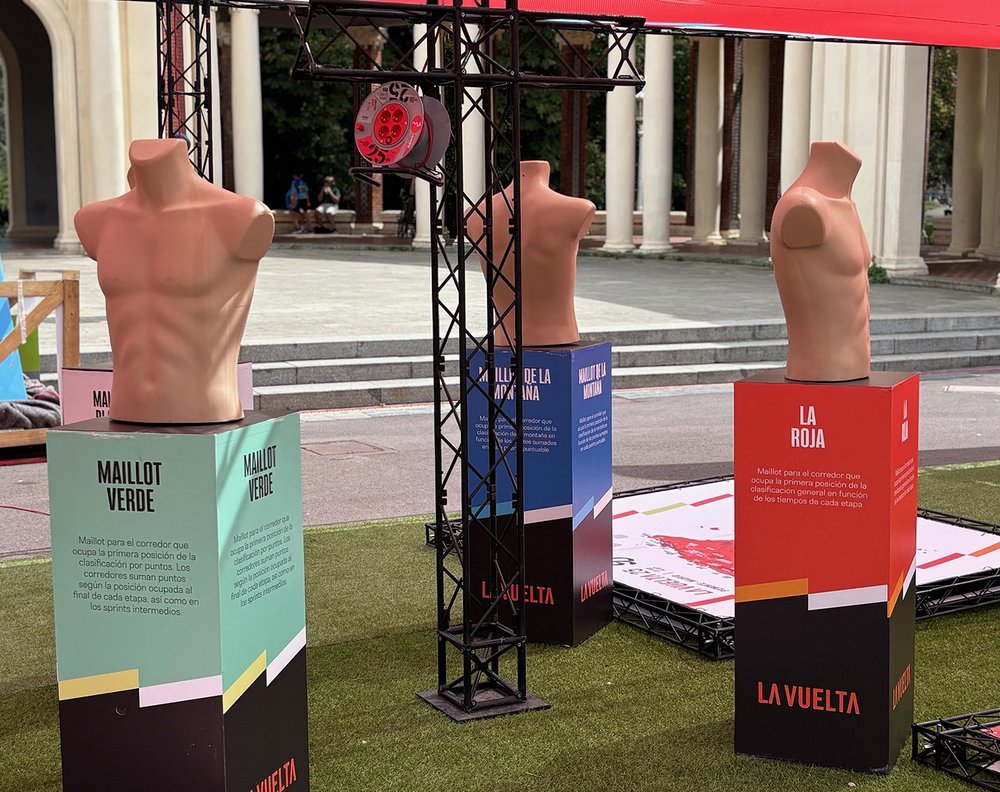 Setting up a booth for jerseys, it looks like. The torsos are waiting!