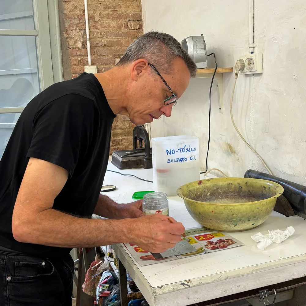 First day in the studio, testing a new plate.