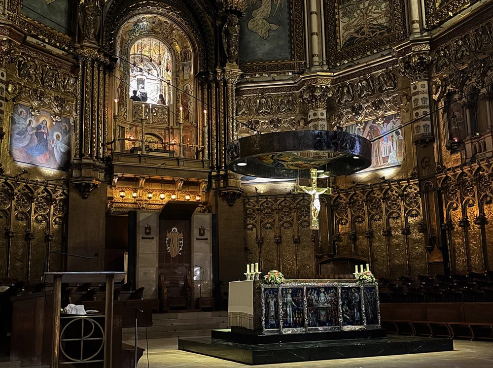 Up high is the shrine for the Black Madonna, patron saint of Montserrat.