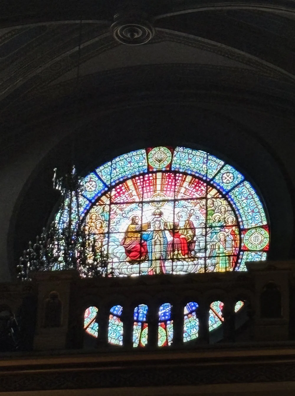 The central stained glass window.